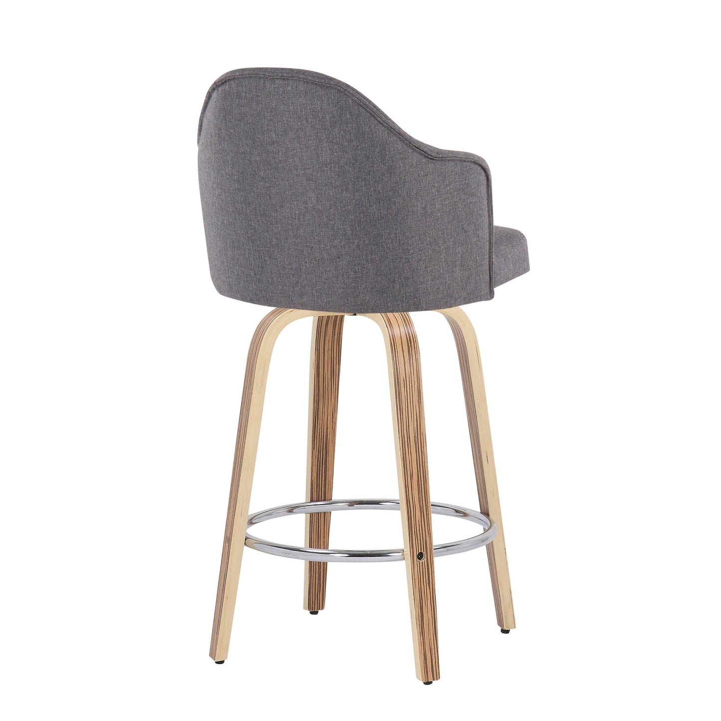 Ahoy - Mid-Century Modern Fixed Height Counter Stool With Zebra Legs / Round Chrome Footrest (Set of 2) - Gray Lumi Source