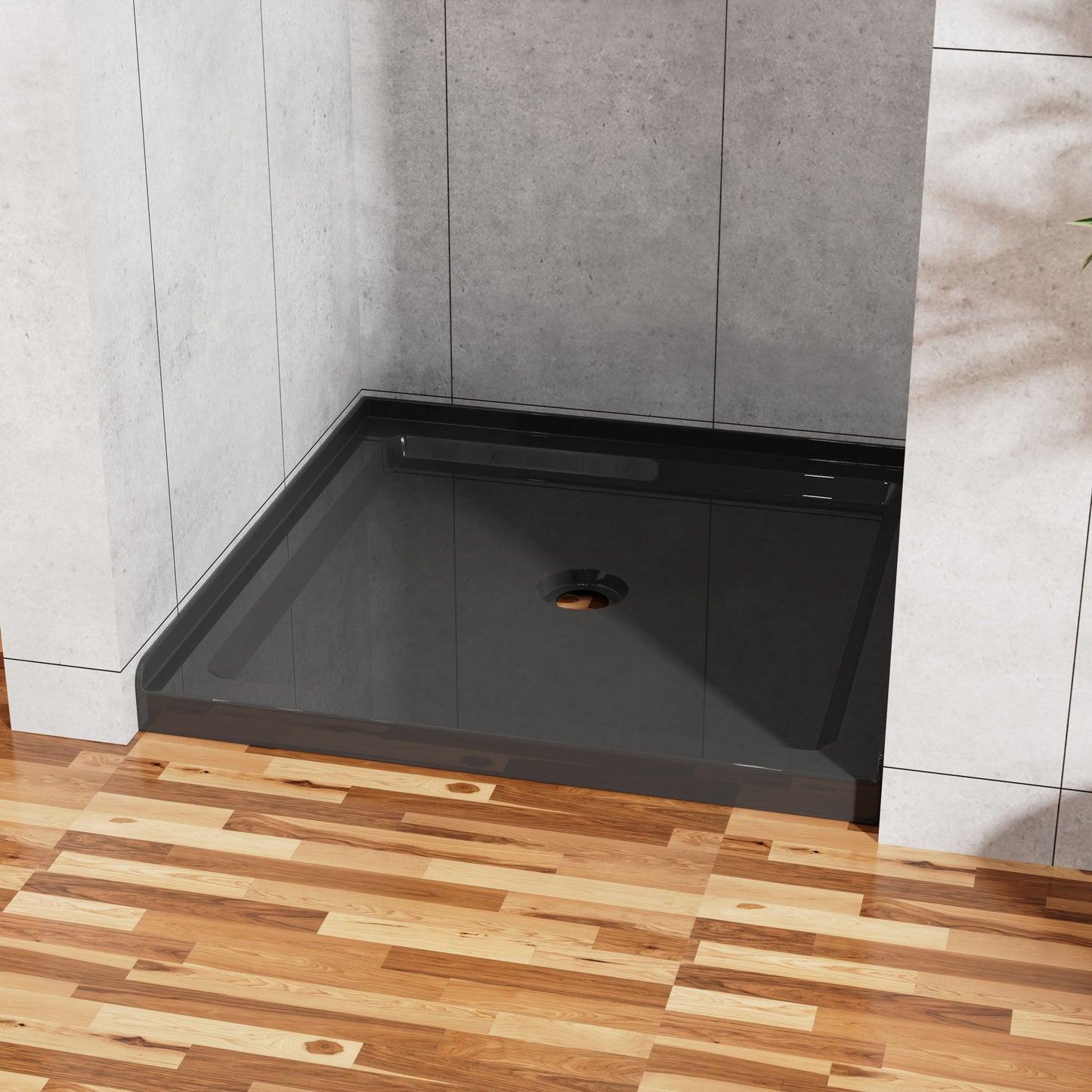 Shower Base, Anti Slip Center Drain Single Threshold - Black Daily Nest