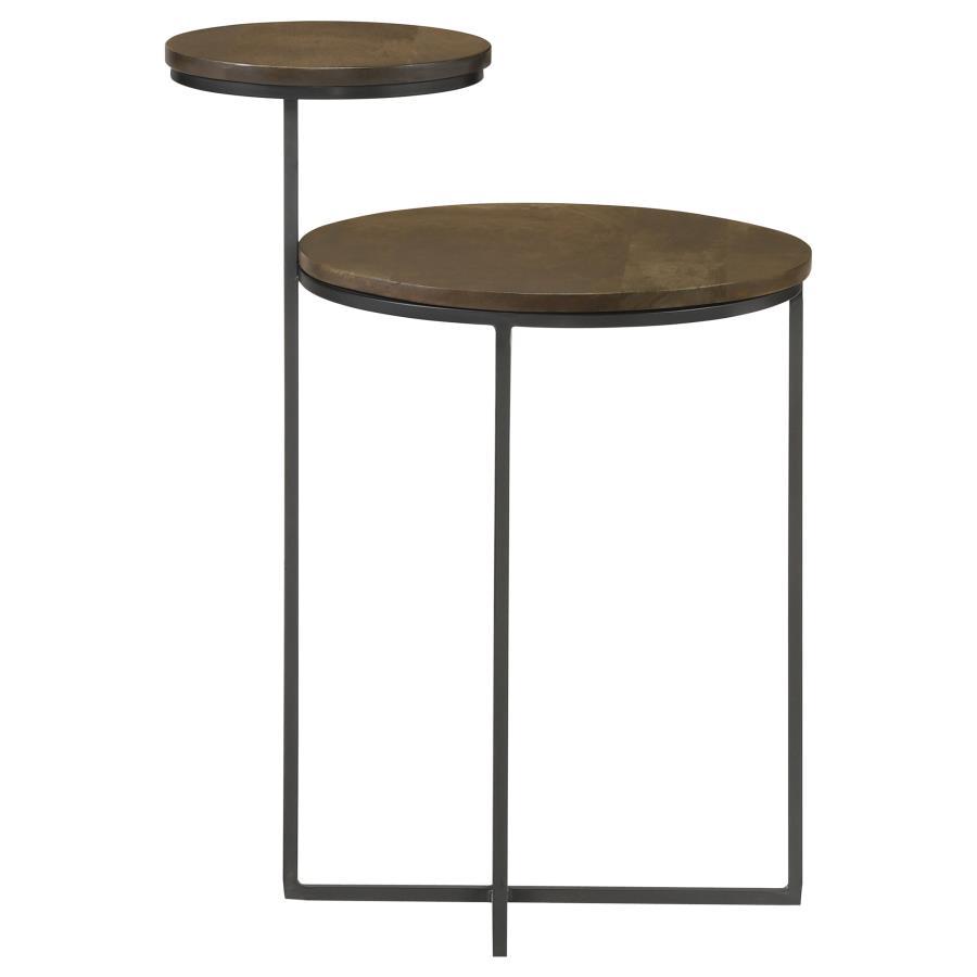 Yael - Round Mango Wood Accent Side Table - Natural And Gunmetal CoasterEssence