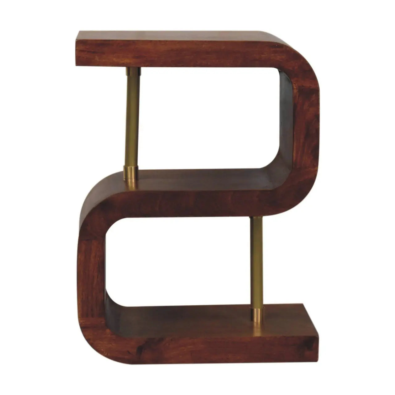 S Curve Brass Bedside Table - Dark Brown Artisan Furniture