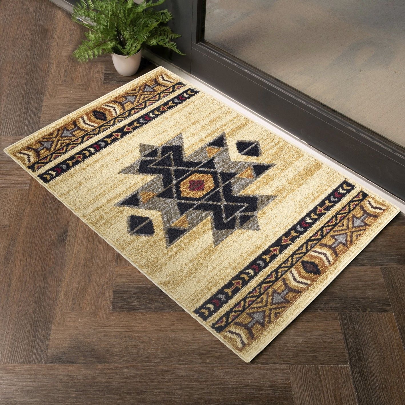 Tribes - 5'3" X 7'3" Southwest Area Rug Polypropylene - Cream Icona Home Decor