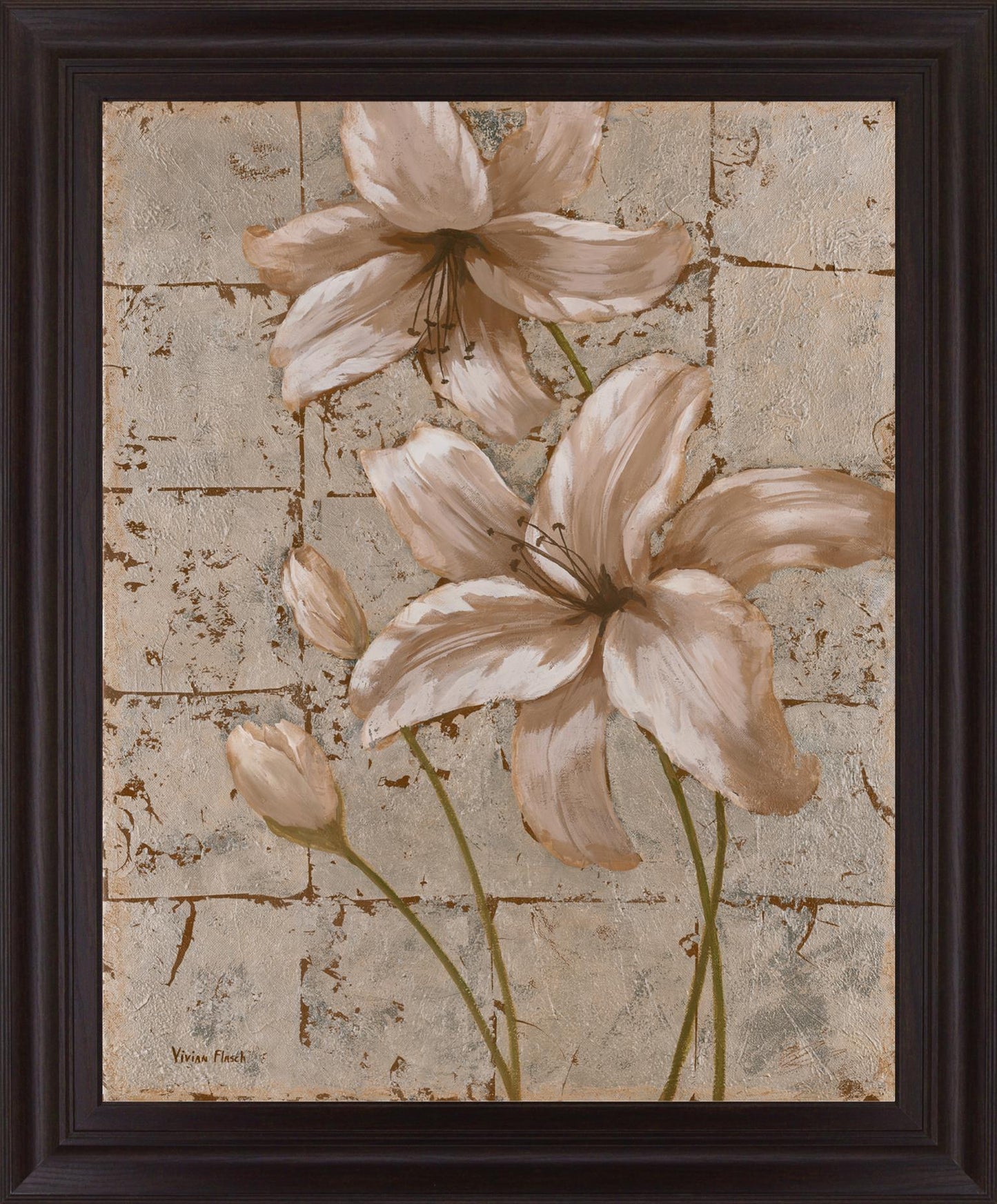 Cream Lily Trio - 28" x 34" Framed Wall Art Classy Art