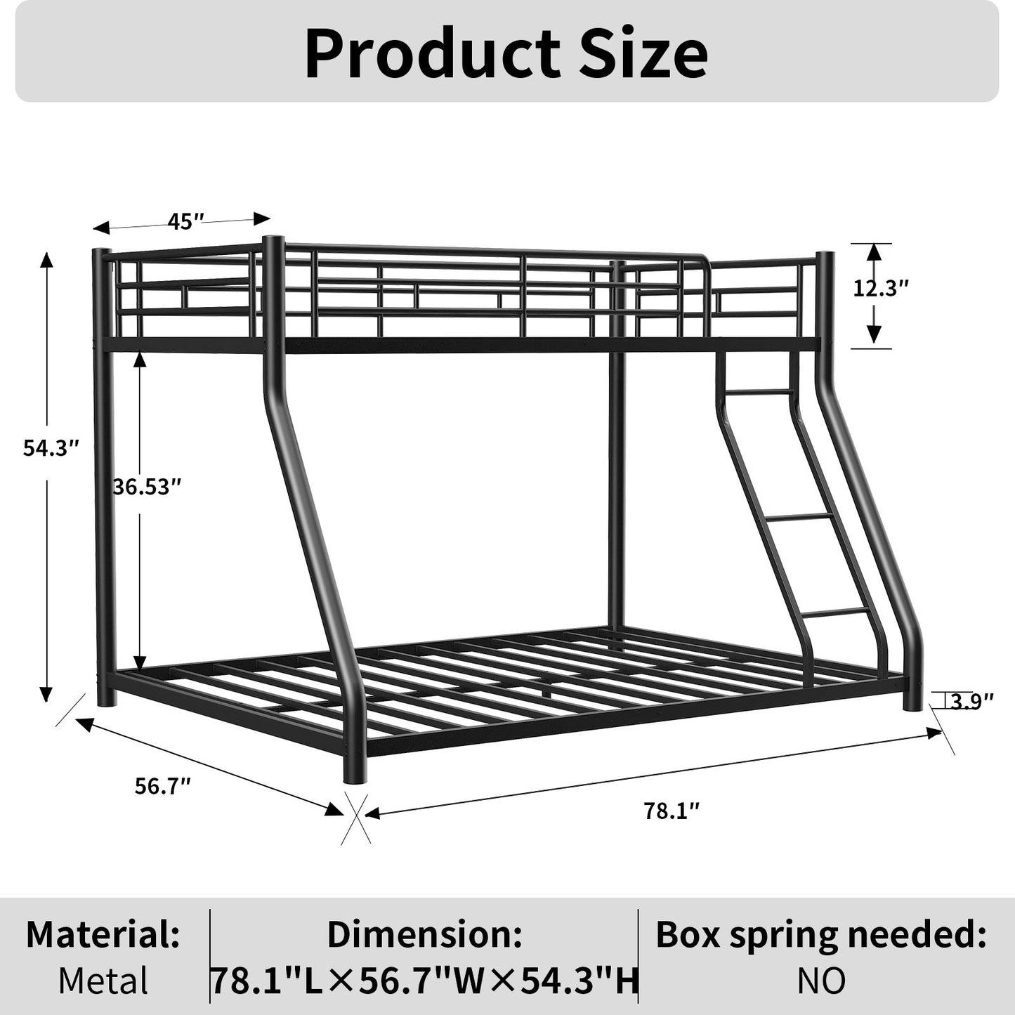Bunk Bed Frame With Ladder And Guardrail, Heavy Duty Noise Free Design Metal Construction Home Essentials