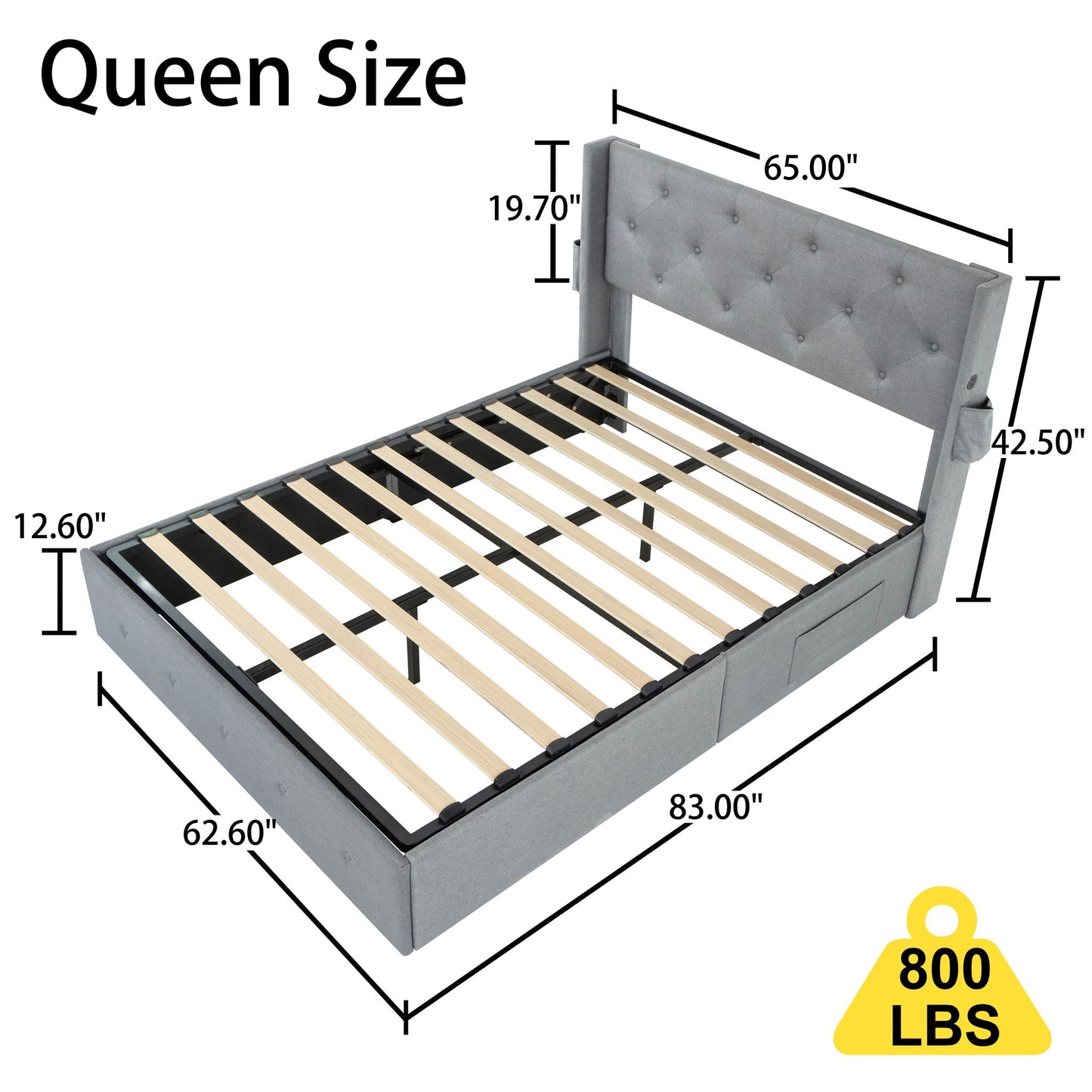 Bed With Gas Lift Storage, USB Ports Home Essentials