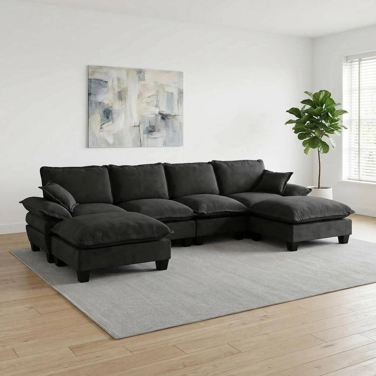 Modular Sectional Sofa With Movable Ottoman & Pillows Home Essentials