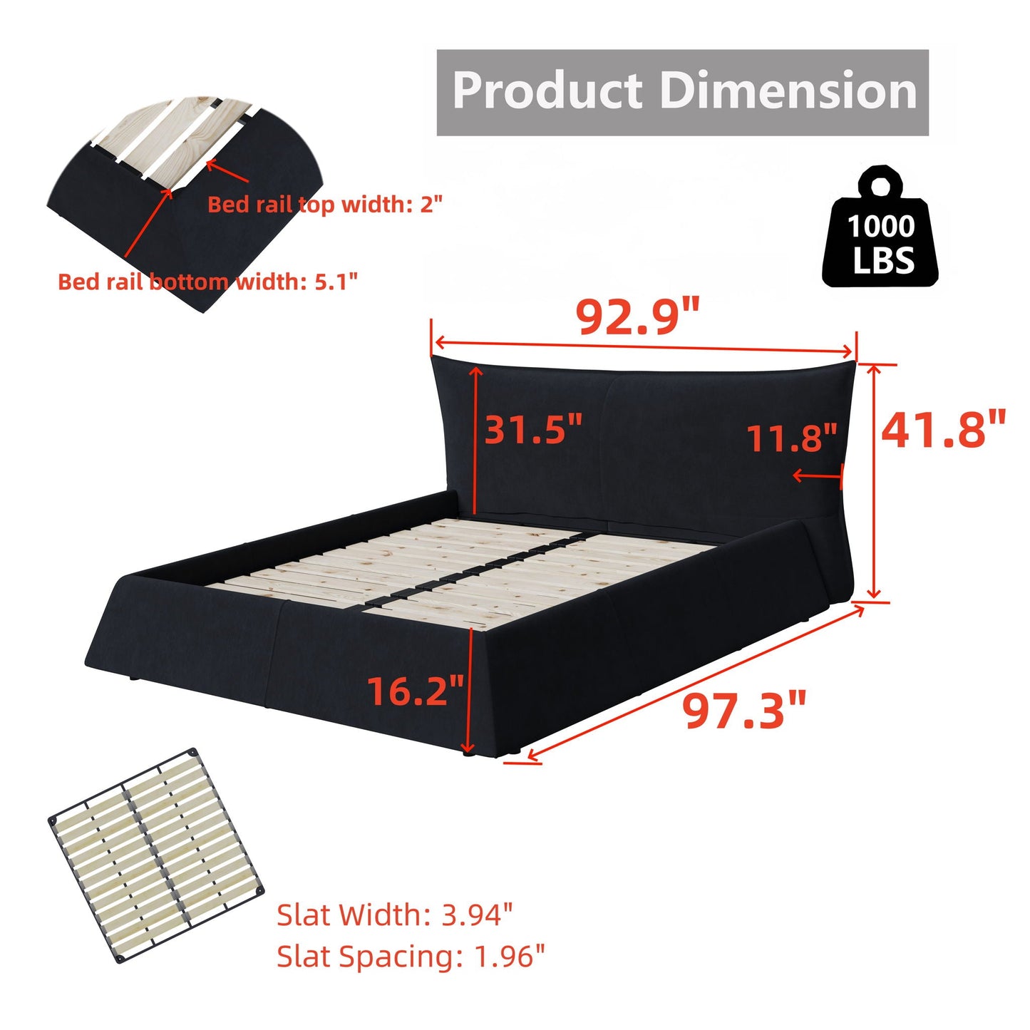 Upholstered Platform Bed With Special Shaped Velvet Headboard Home Essentials