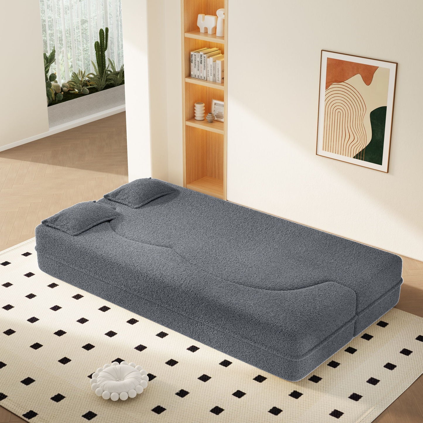 Modern Floor Sofa With 2 Pillows, Twin Size For Living Room Home Essentials