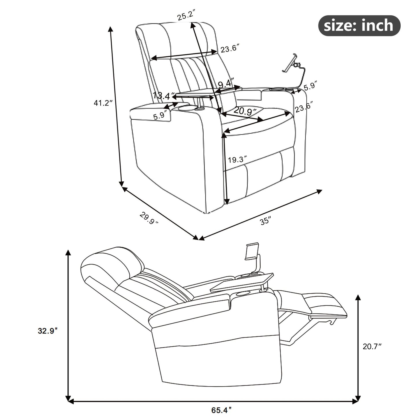 Premium Power Recliner & Storage Arms, Cupholders, Swivel Tray Table And Cell Phone Stand - Black Hearth and Haven