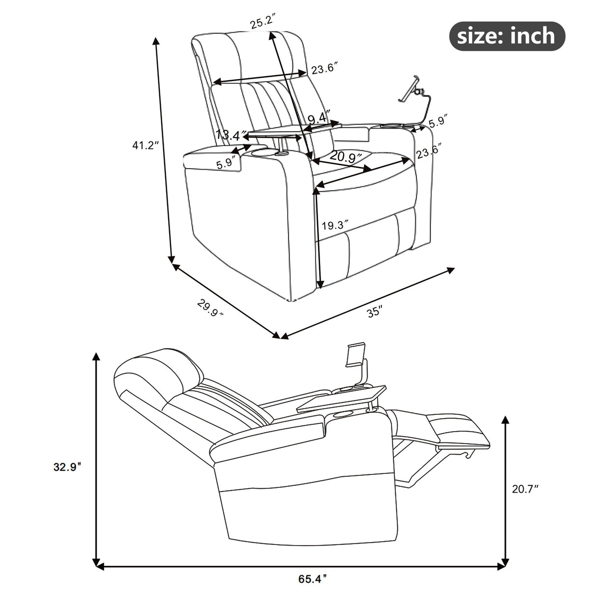 Power Recliner & Storage Arms, Cupholders, Swivel Tray Table And Cell Phone Stand Hearth and Haven