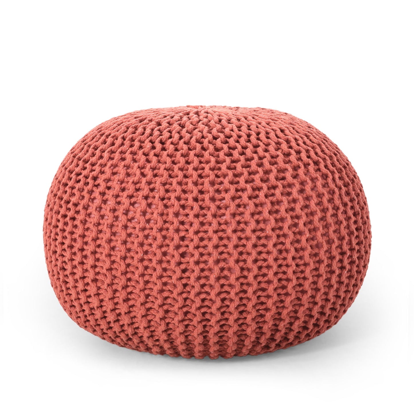 Bordeaux - Knitted Cotton Round Pouf Ottoman, Floor Cushion Home Essentials