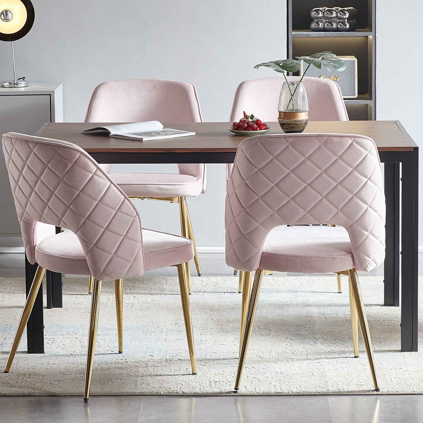 Velvet Dining Chairs With Metal Legs And Hollow Back Upholstered Dining Chairs Home Essentials