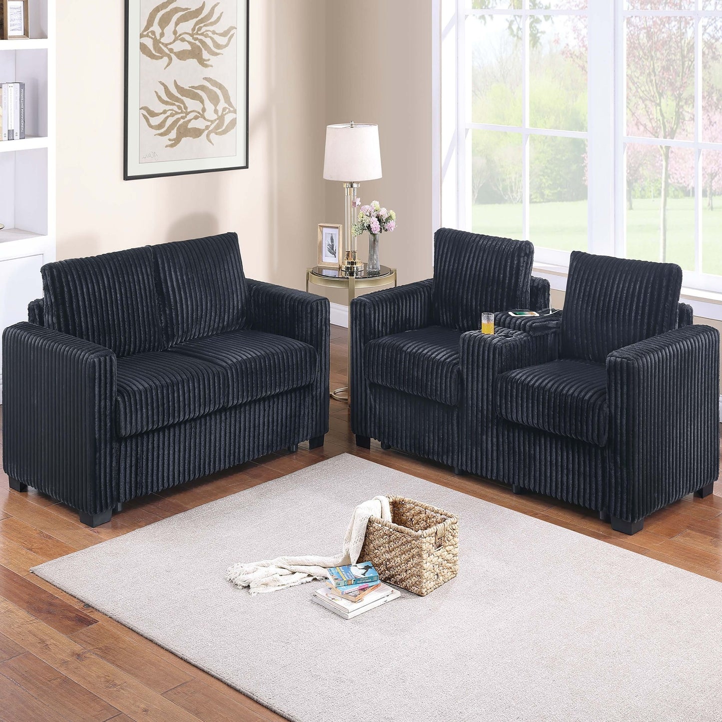 Modern Style 2 Piece Sofa Set With Cup Holders & Charging Port Home Essentials