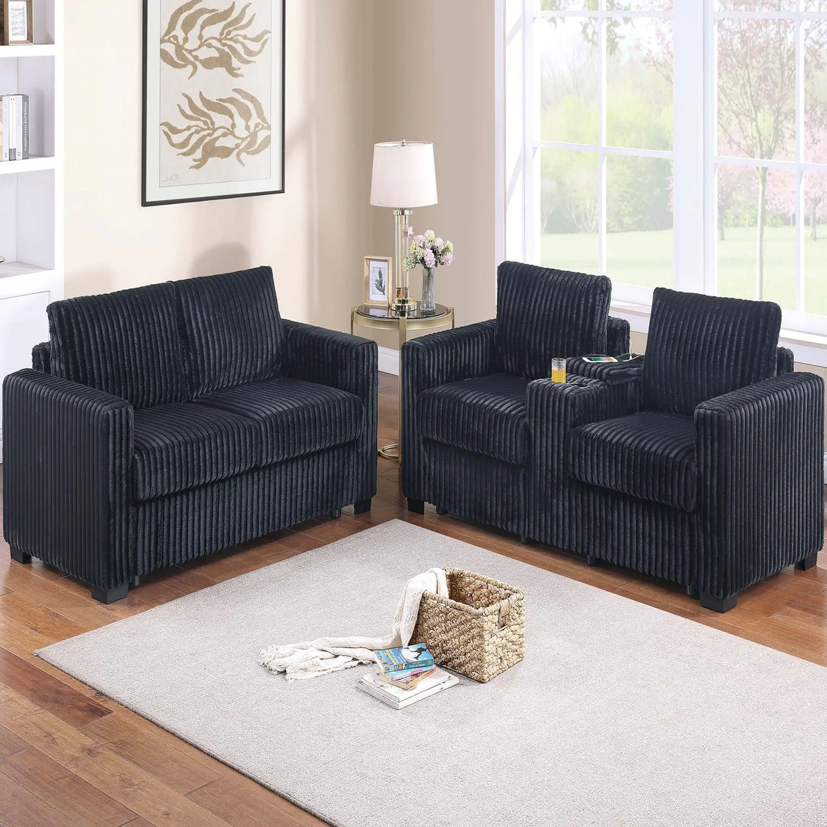 Modern Style 2 Piece Sofa Set With Cup Holders & Charging Port Home Essentials