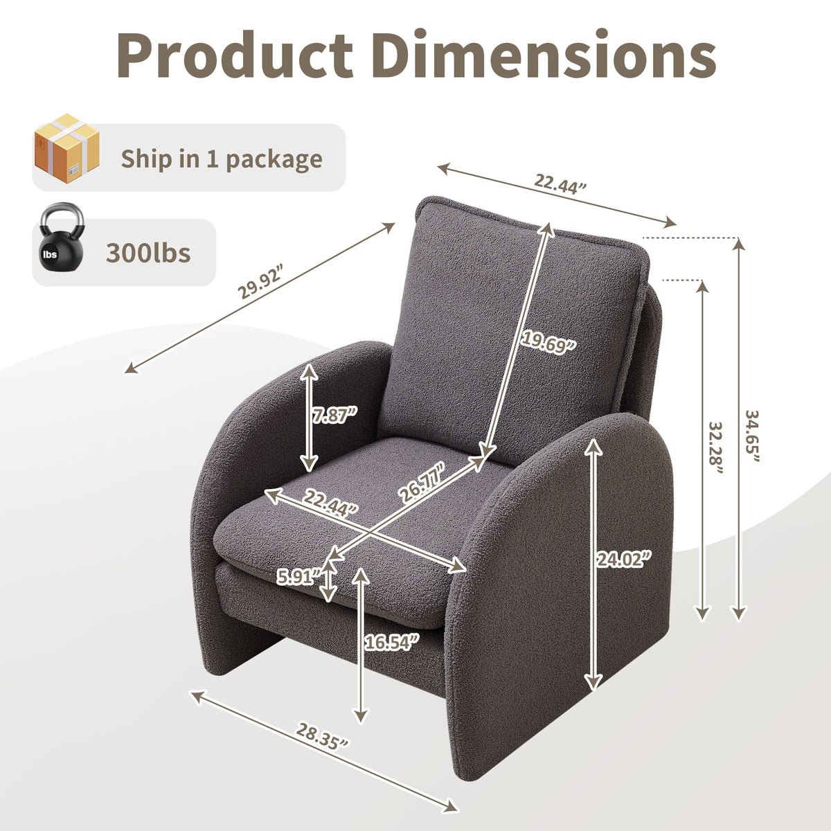 Modern Sherpa Upholstered Accent Chair, Comfortable Living Room Armchair, Lounge Chair For Bedroom, And Office Home Essentials