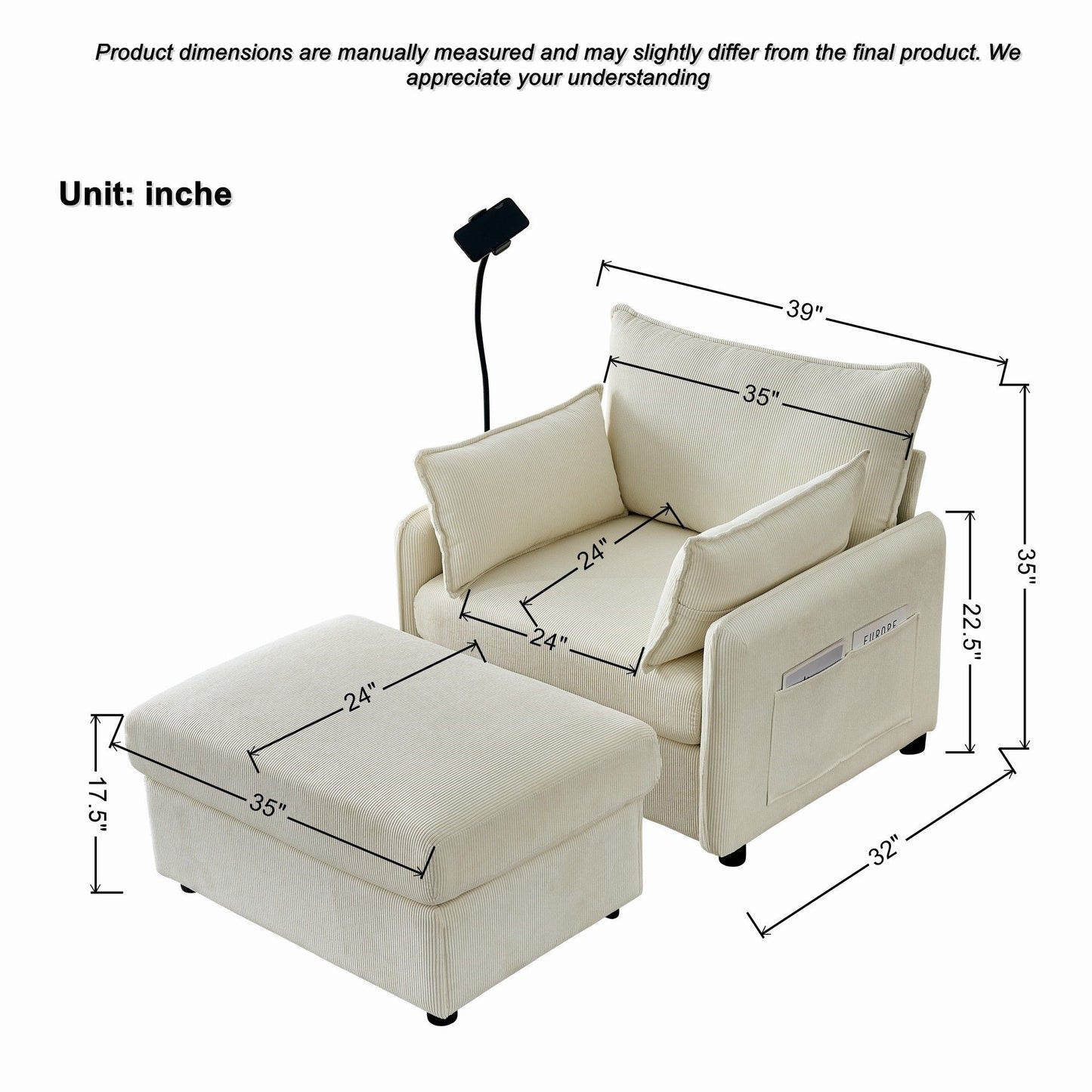 Comfy Corduroy Oversized Chaise Lounge Chair With Ottoman And Storage Home Essentials