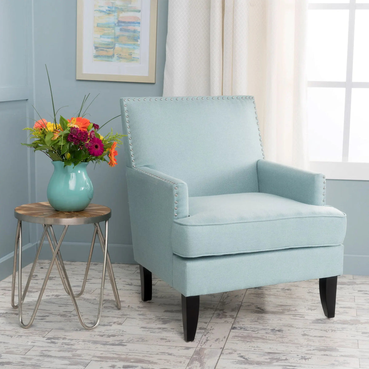 Serenada - Upholstered Fabric Club Chair With Nailhead Trim And Tapered Birch Legs Noble House
