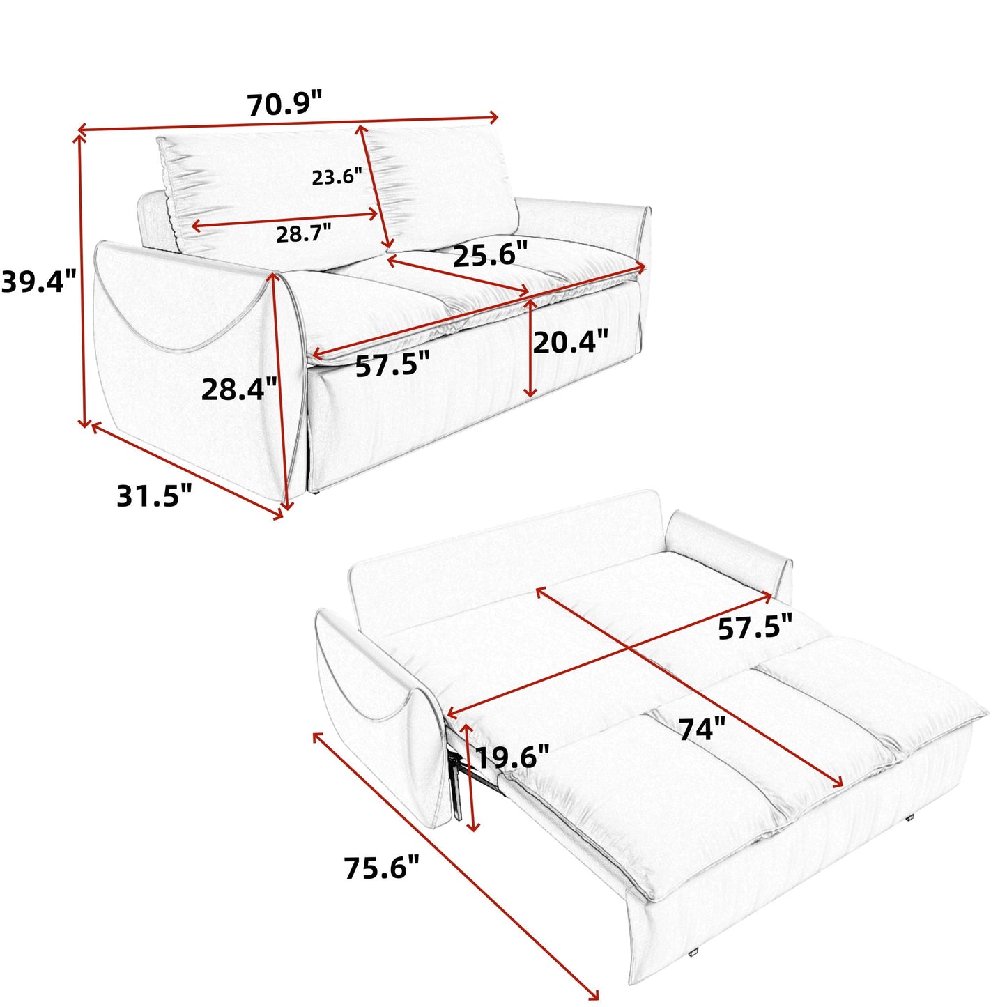 Pull Out Sofa Bed, 3 Seat Convertible Sleeper Sofa With 2 In 1 Pillow And Blanket Set Home Essentials