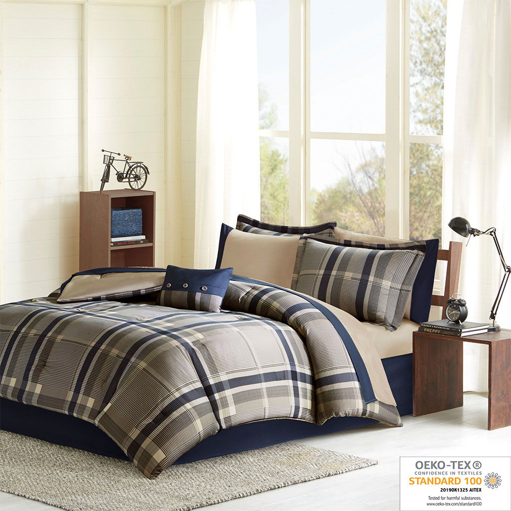 Robbie - Twin Long Comforter And Sheet Set - Navy Multi Intelligent Design