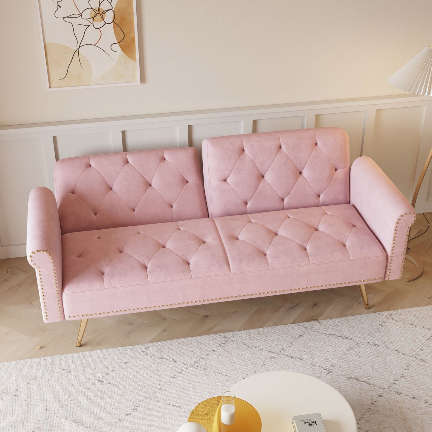 Luxurious Sofa Bed With Nail Head Trim And Matching Pillow Home Essentials