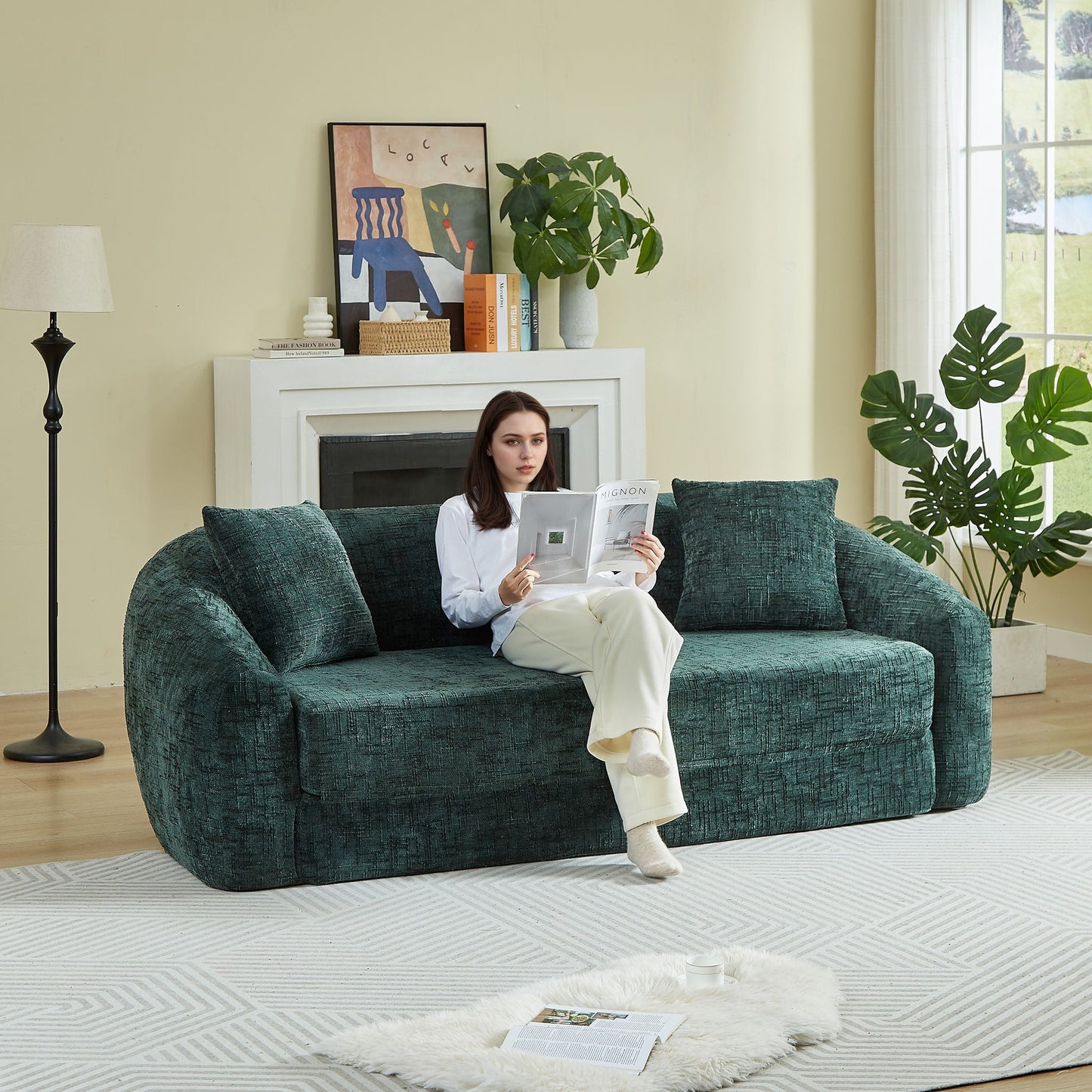 Curved Convertible Sofa, 2 In 1 Fold Out Bed With Pull Out Base And Deep Seat Home Essentials