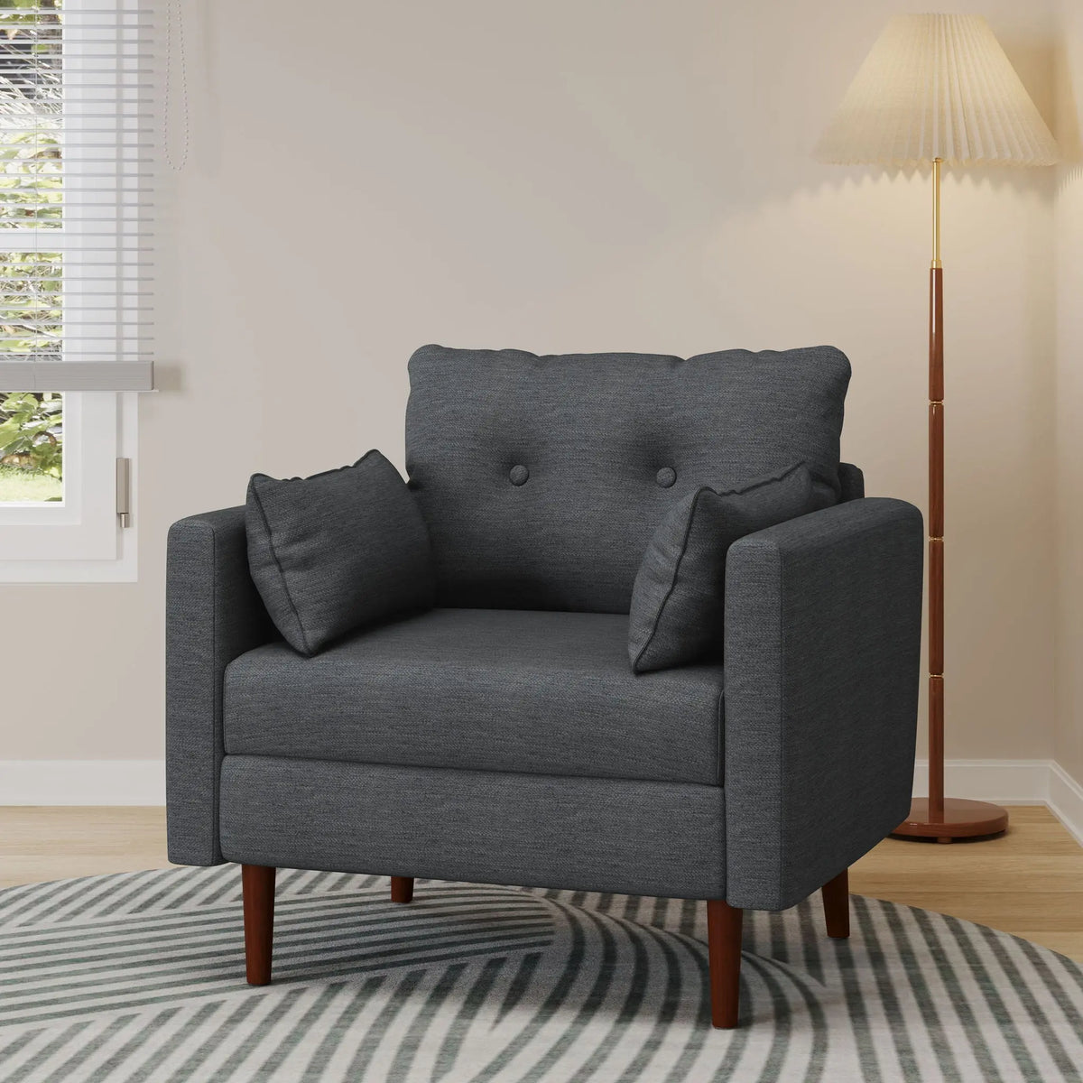 Enchantica - Upholstered Fabric Club Chair With Button Tufted And 2 Accent Pillows Noble House