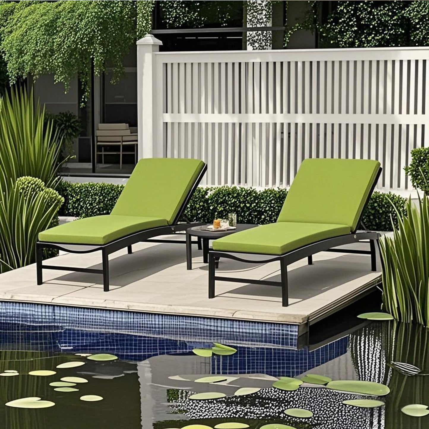 2 Piece Outdoor Chaise Lounge Chair Cushion Set With Pillow, Replacement Patio Seat Cushions - Apple Green Home Essentials