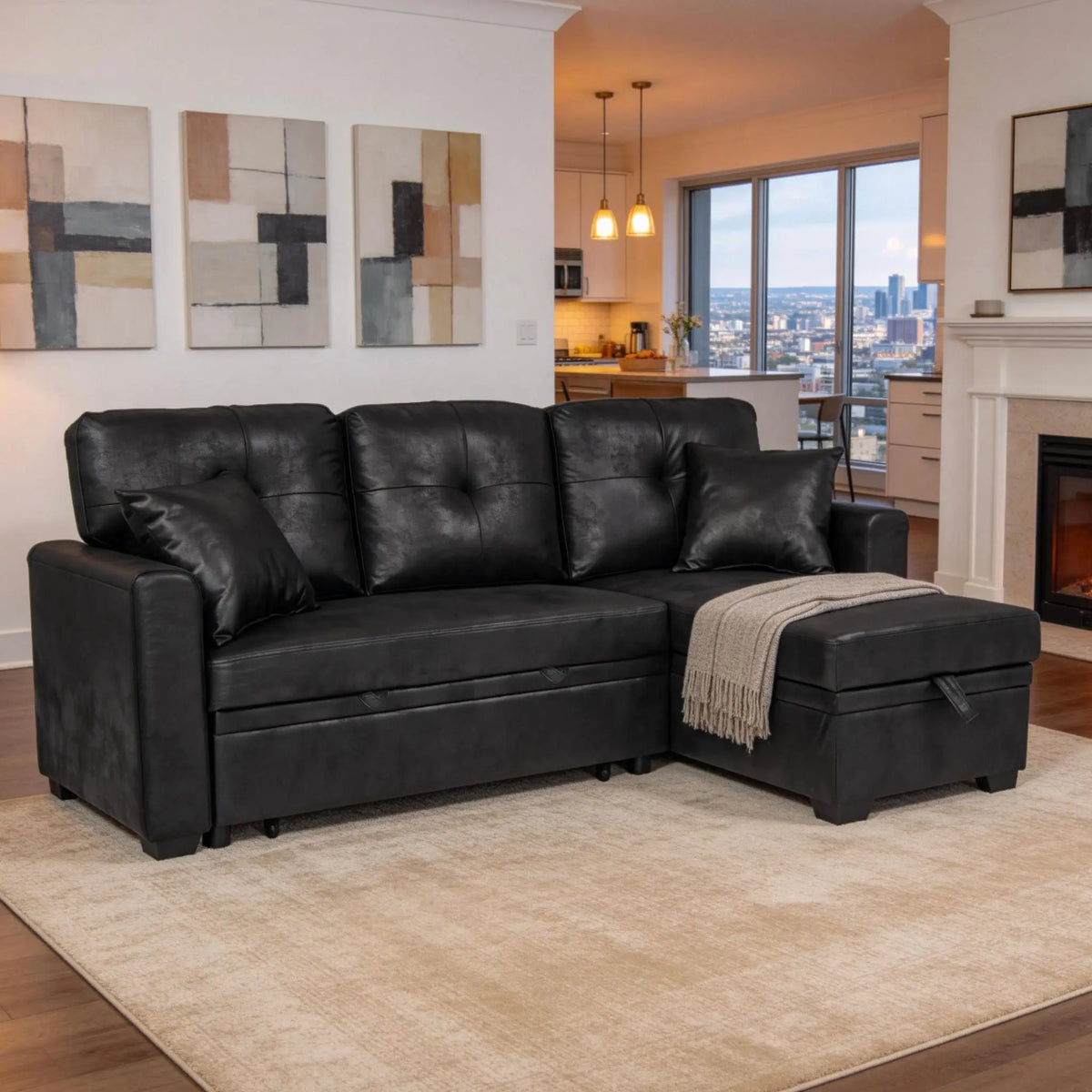 Sectional Sofa With Pull Out Bed, Reversible Chaise Home Essentials