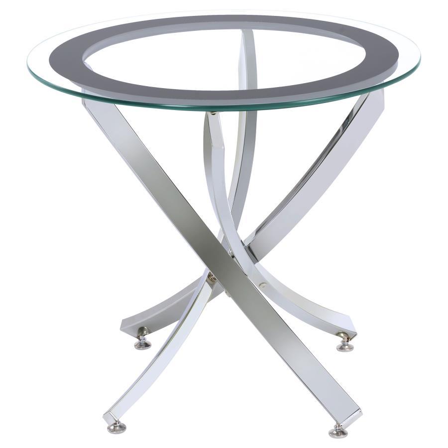 Brooke - Round Glass Top Side End Table Metal Base CoasterEssence