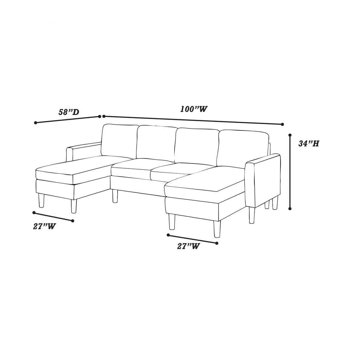 Sectional Set With Dual Chaises And Square Arms Home Essentials