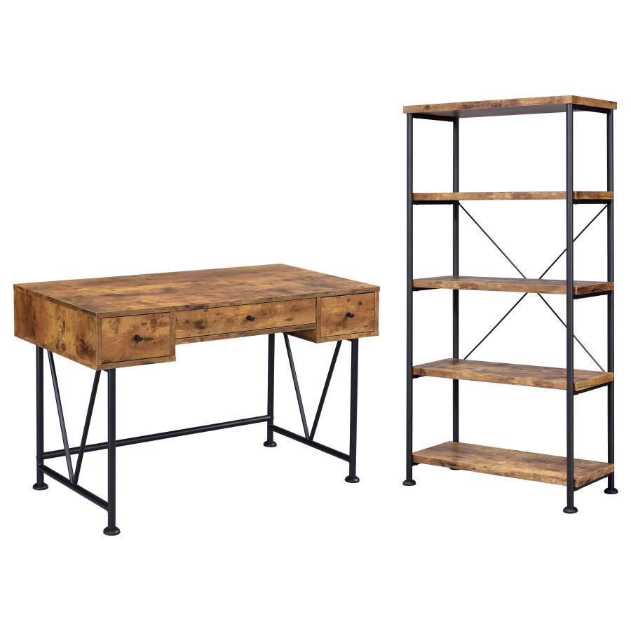 Analiese - 2 Piece Computer Desk Bookcase Set - Rustic Nutmeg CoasterEveryday