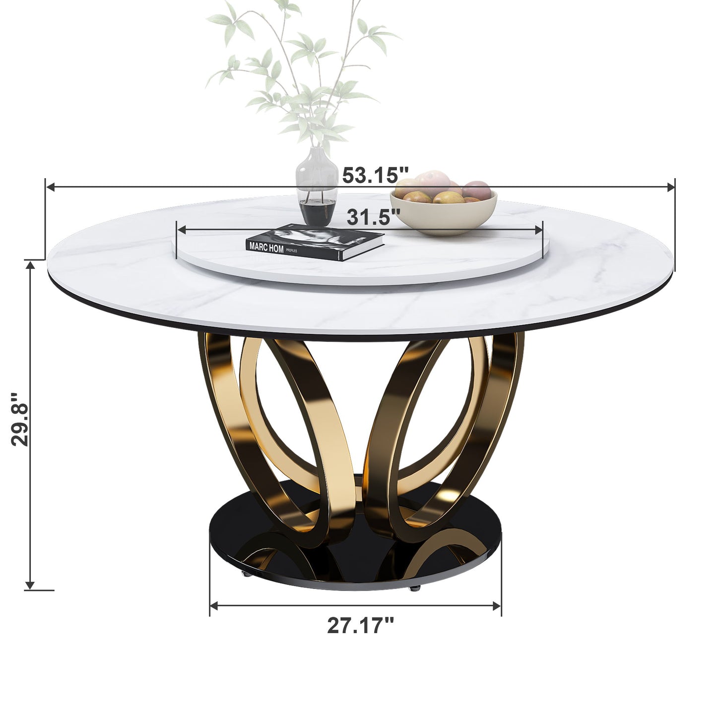 Round Dining Table With 360° Smooth Lazy Susan Stain / Heat - Gold / Black / White Home Essentials