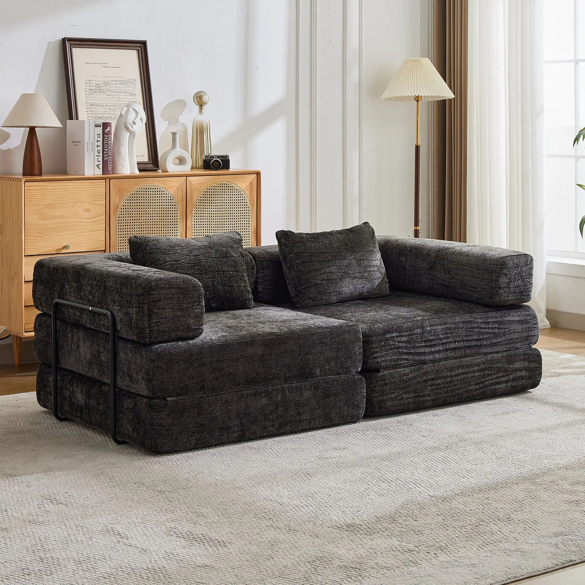 Convertible Floor Sofa Bed With Pillow Back Support Armrest Home Essentials