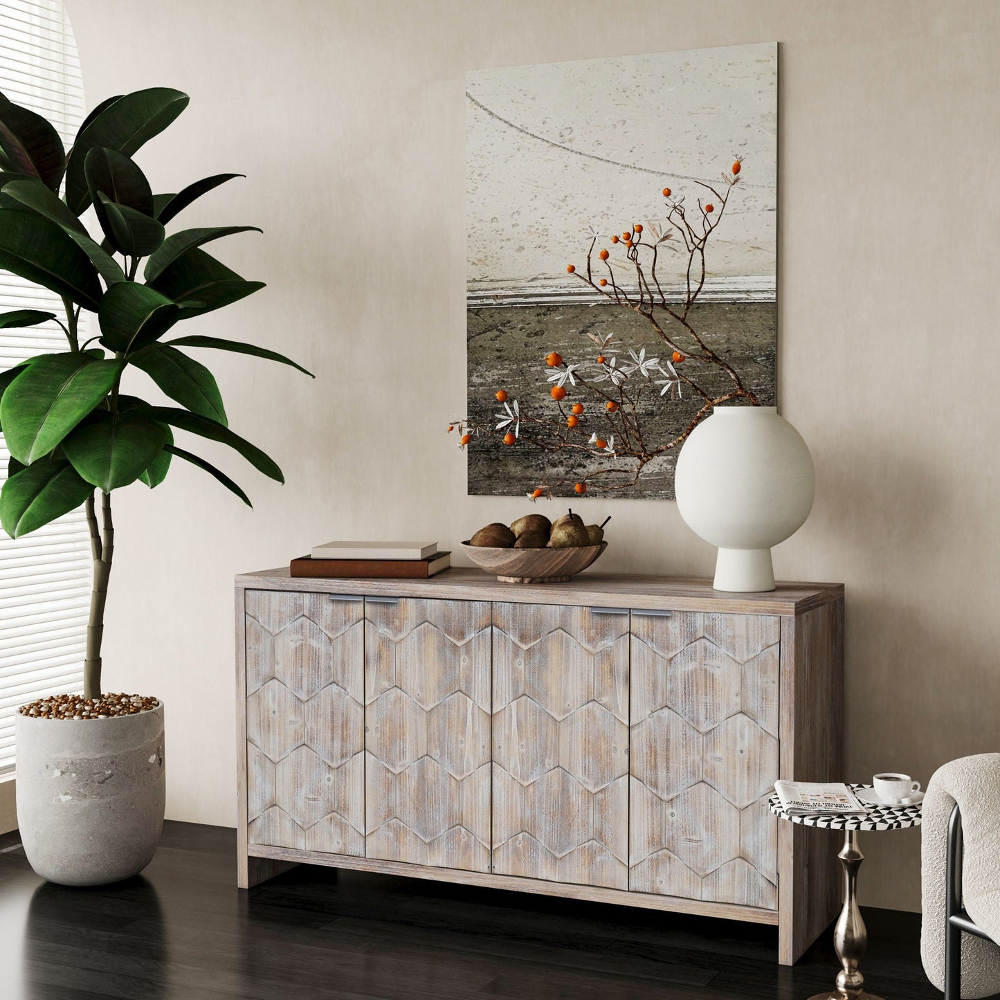 Accent Cabinet Farmhouse Style 4 Door Wooden Cabinet Sideboard Buffet Server Cabinet Storage Cabinet, For Living Room, Entryway, Hallway, Office, Kitchen And Dining Room Home Essentials