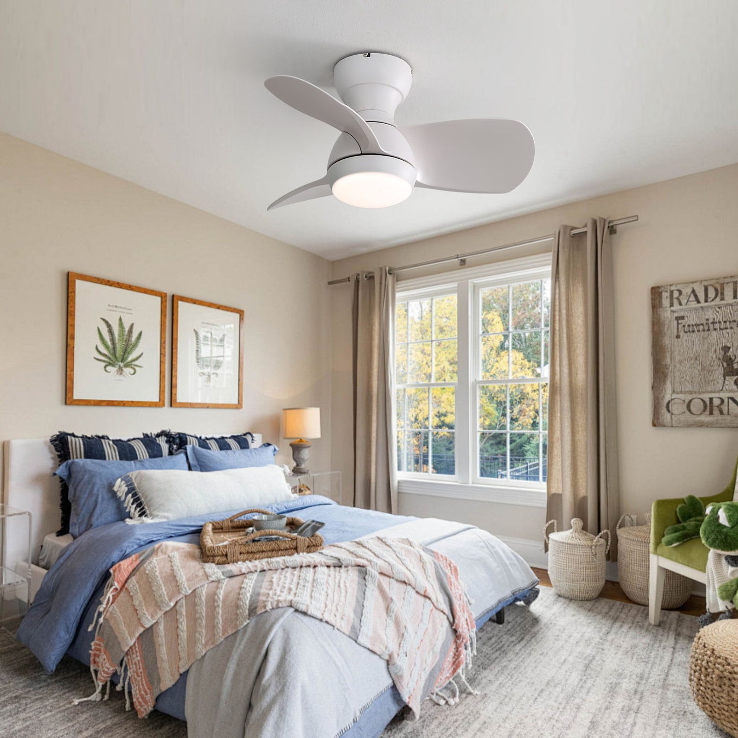 23" Bedroom Ceiling Fan With 3 Color Dimmable 3 ABS Blades Remote Control Dc Motor Black With 18W Led Light Daily Nest