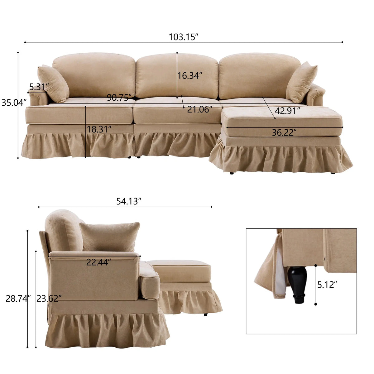Cloud Sofa With Removable Ruffled Skirt With Ottoman And Flared Arms Home Essentials