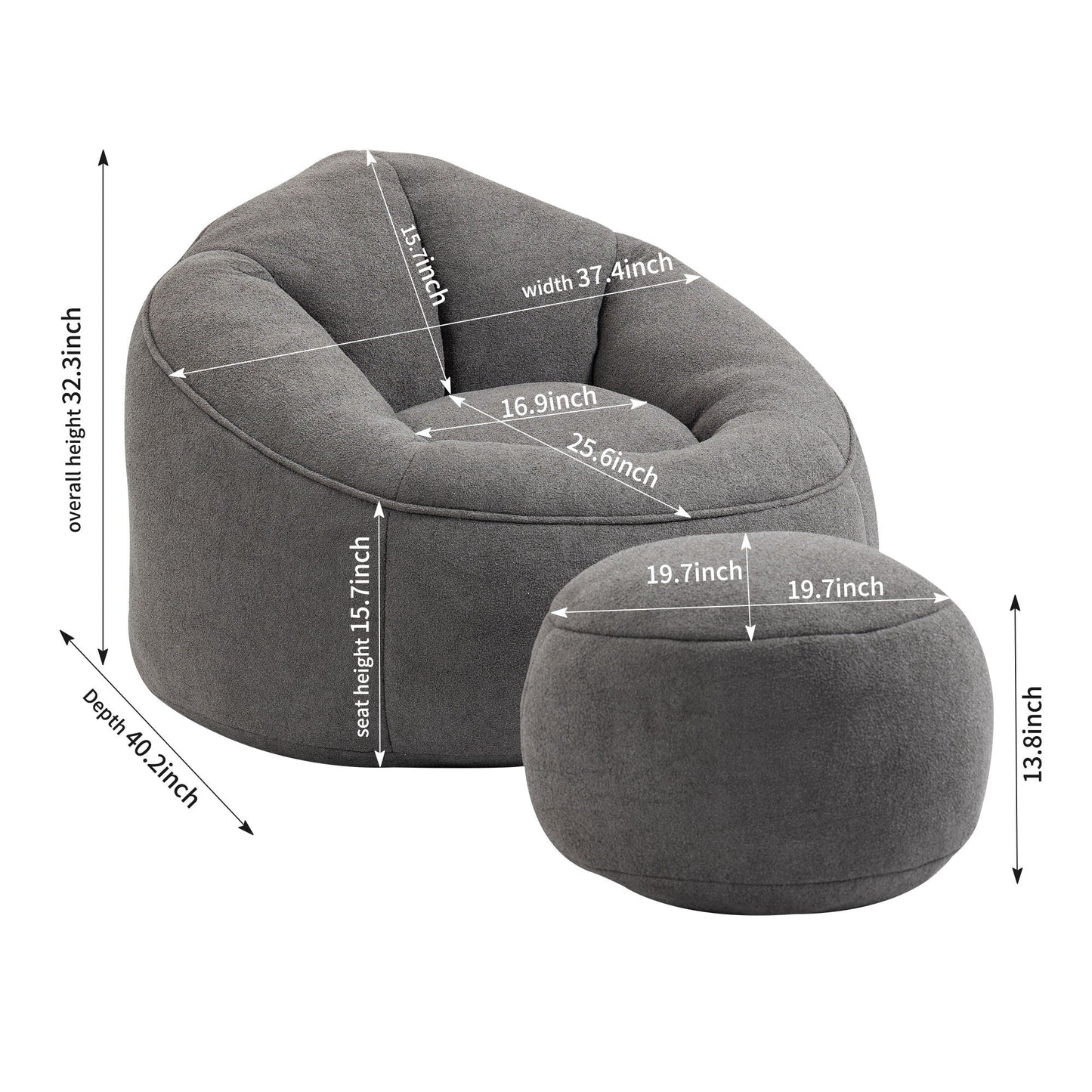 Bedding Bean Bag Sofa Chair High Pressure Foam With Footrest Home Essentials