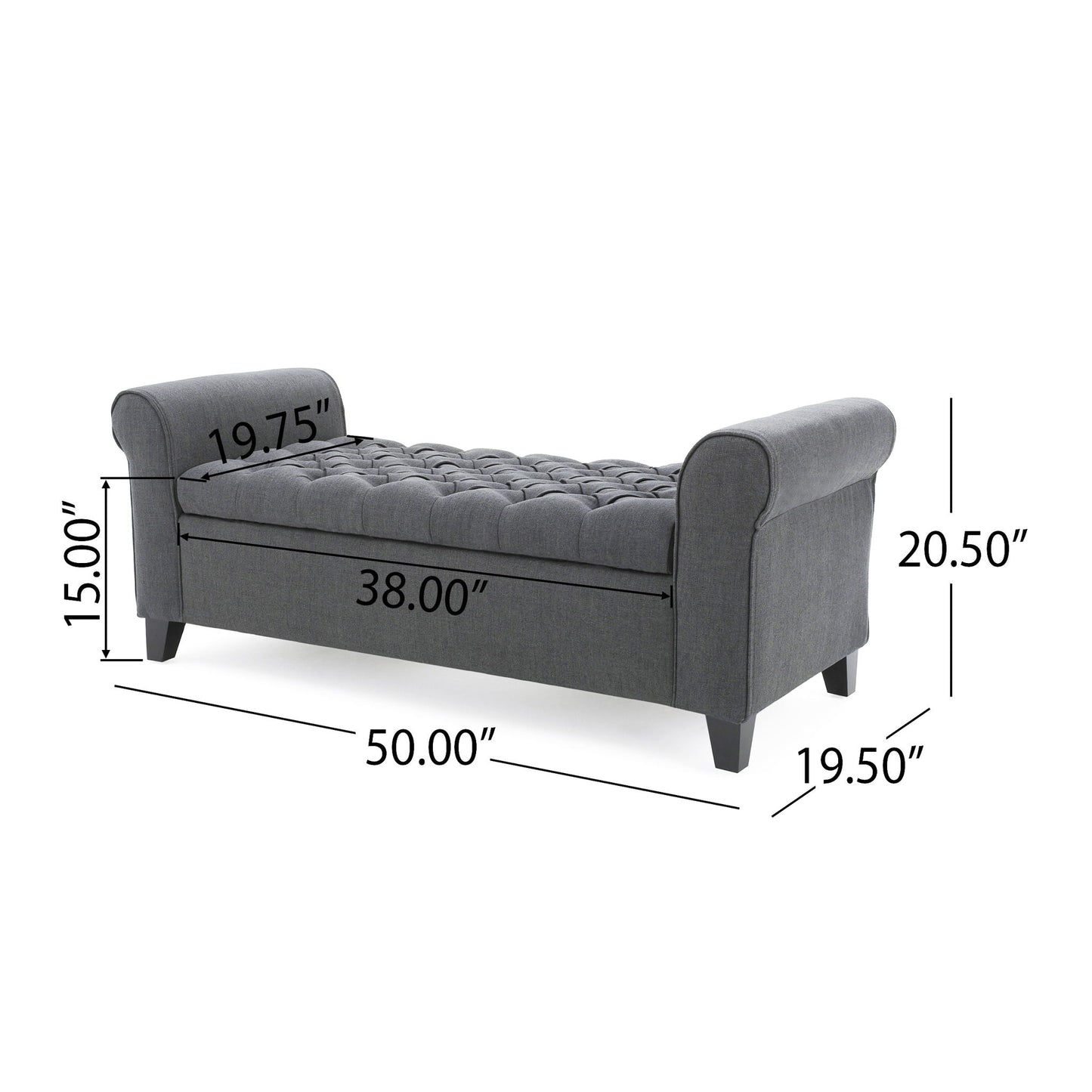 Hayes - Contemporary Armed Storage Bench With Rolled Arms And Button Tufting Noble House