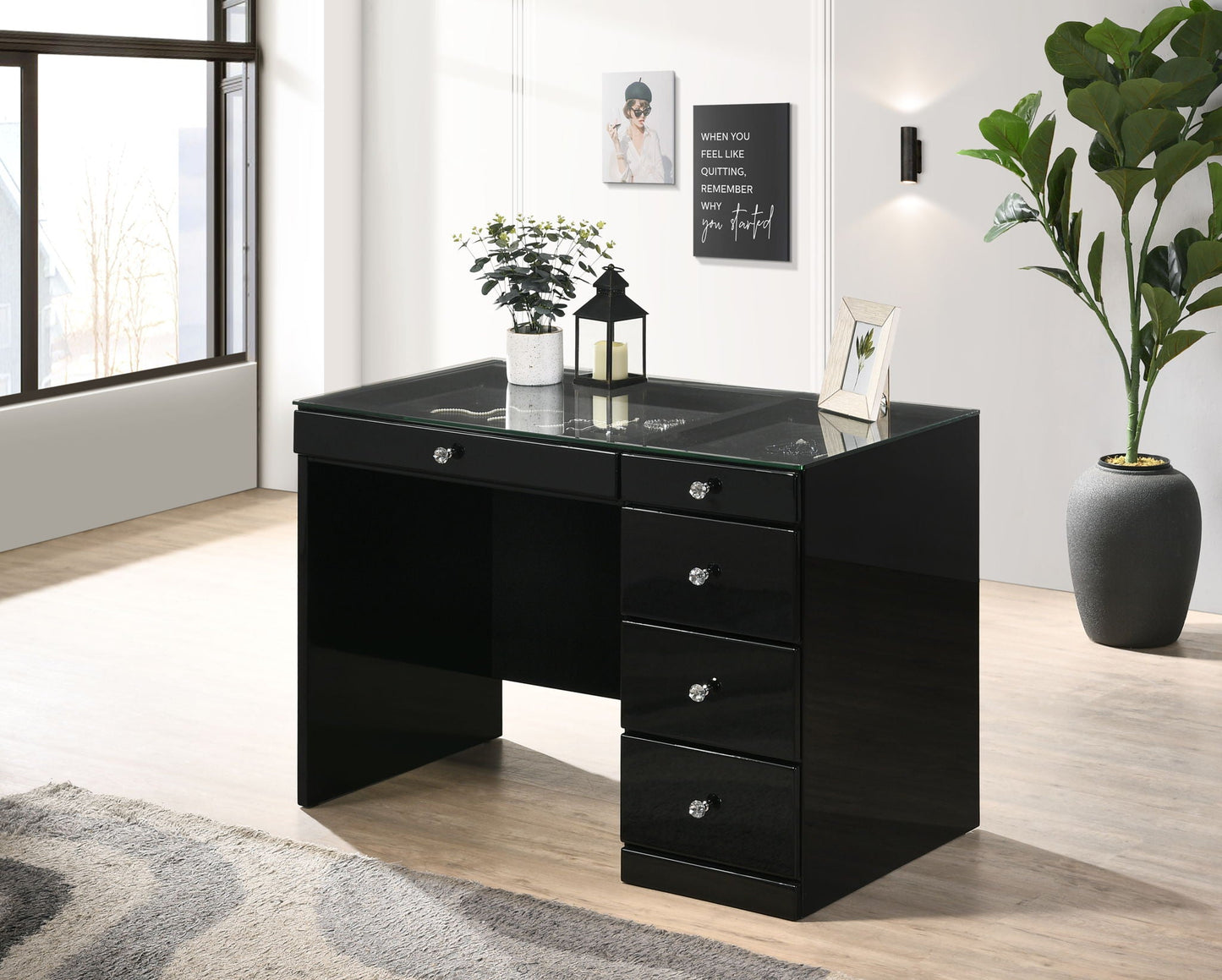 Morgan - Vanity Desk With Glass Top Crown Mark