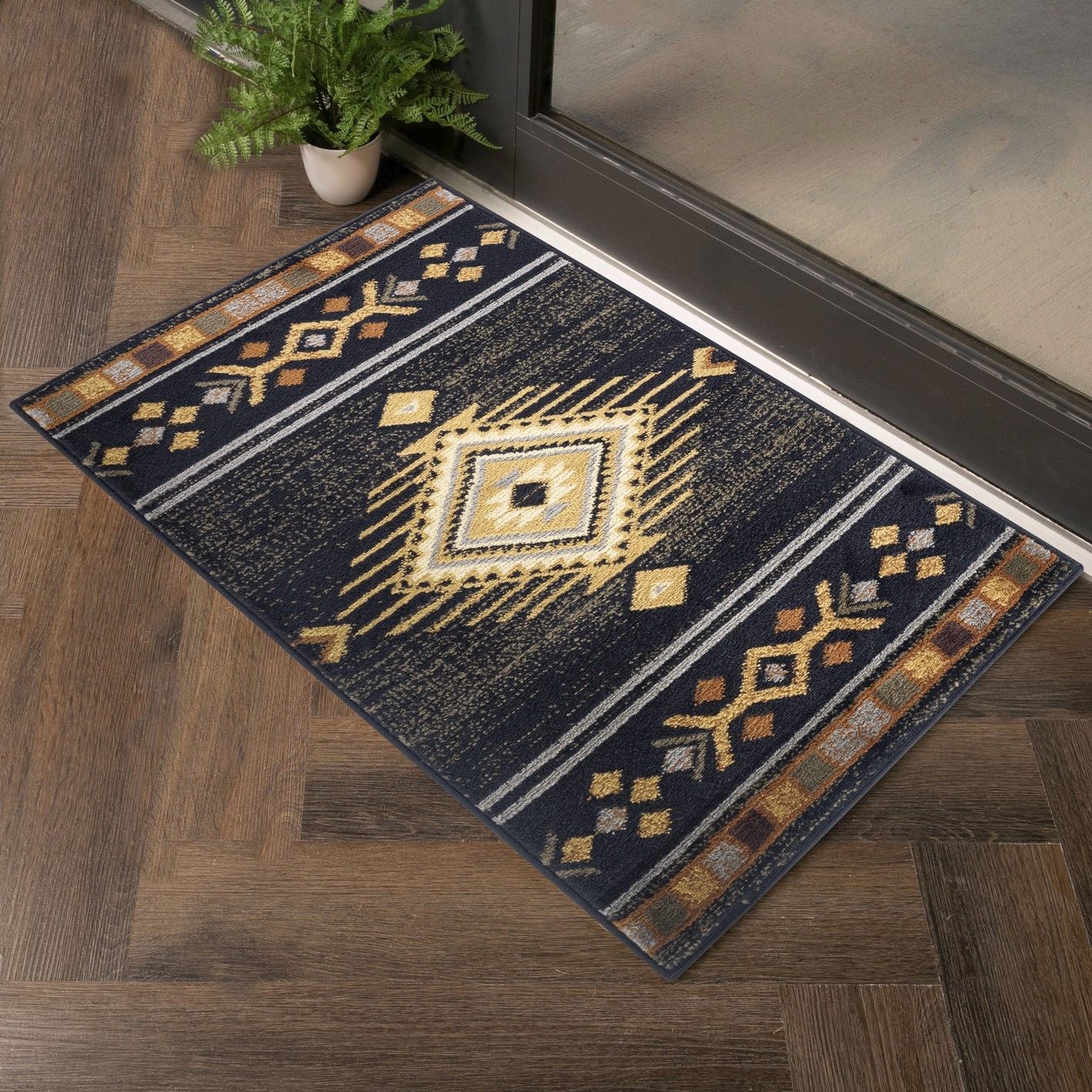 Tribes - 2'7" X 7'3" Southwest Area Rug Polypropylene - Black Icona Home Decor