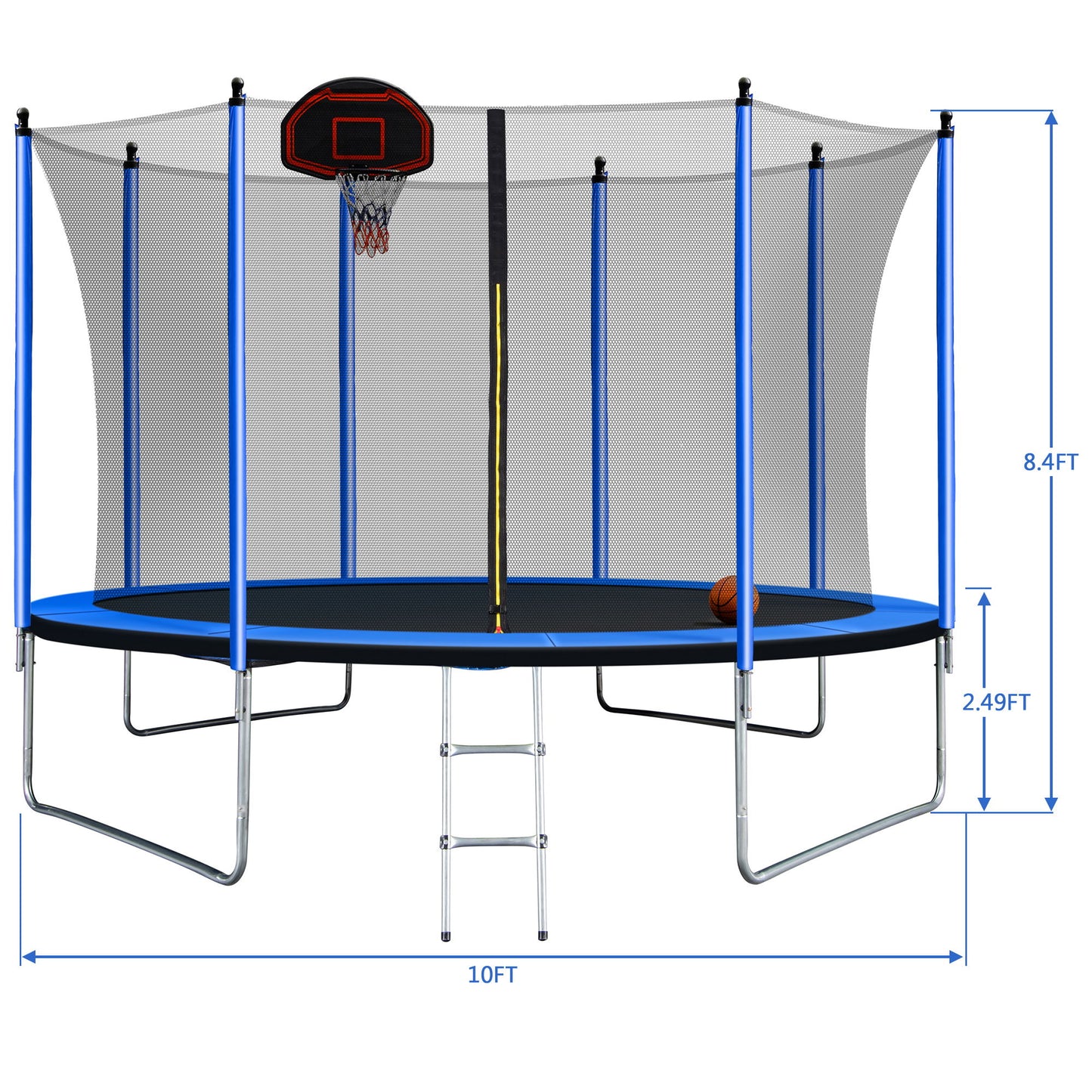 10Ft Trampoline With Basketball Hoop Inflator And Ladder (Inner Safety Enclosure) - Blue Daily Nest