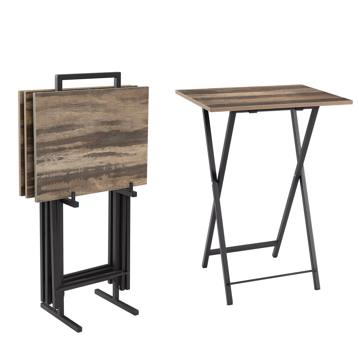 TV Trays For Eating (Set of 4) With Stand, Folding TV / Snack Tray Table Set, Folding TV Dinner Tables For Small Space - Rustic Brown Home Essentials