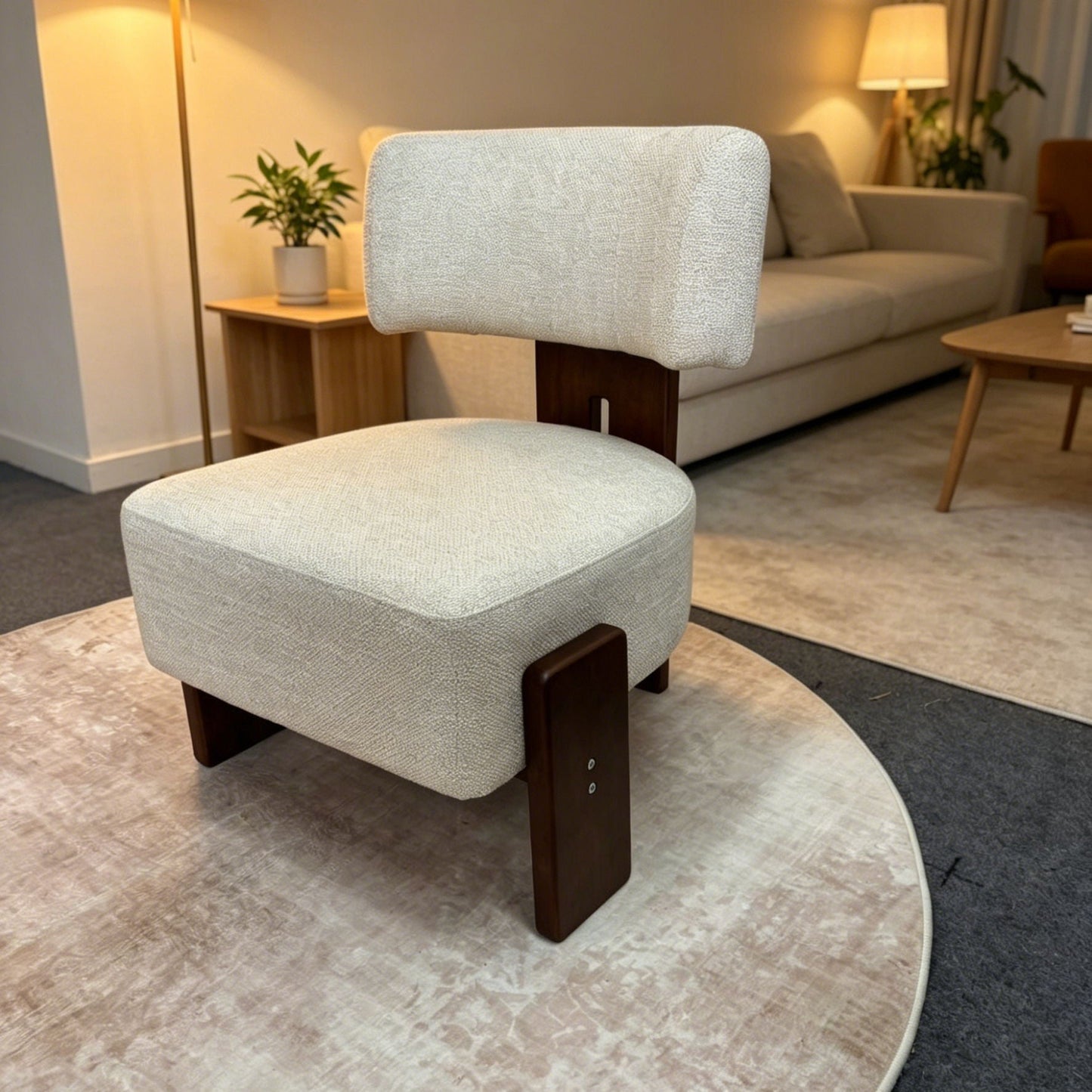 Geometric Armless Accent Chair - Beige / Brown Home Essentials