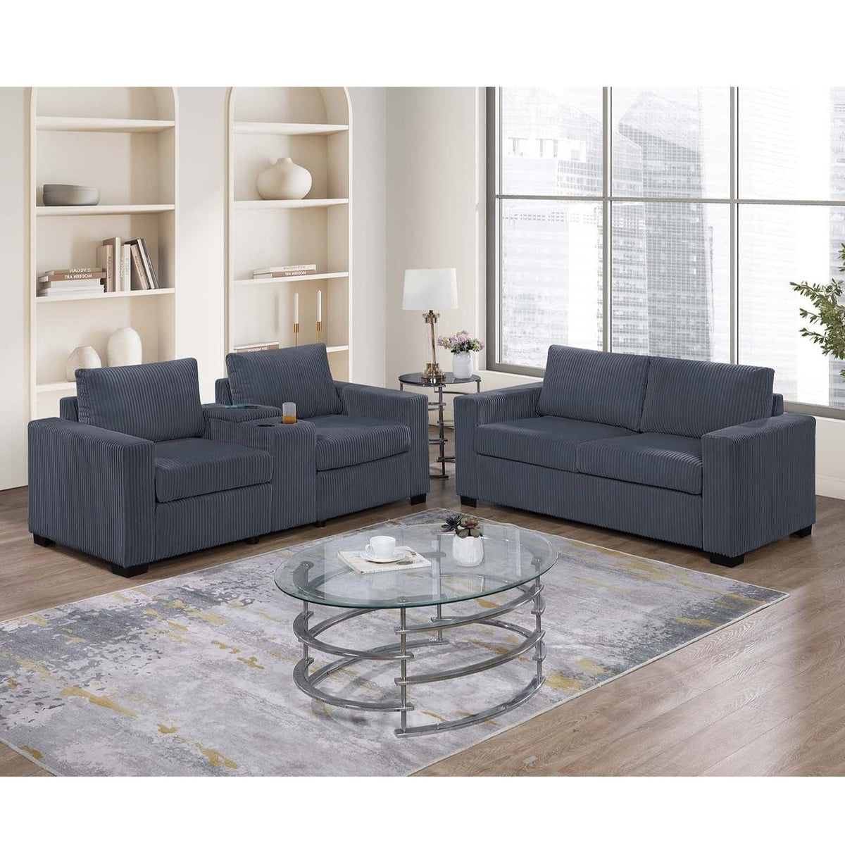 Elegant Simple Sofa Set With Console Cup Holder And Loveseat Home Essentials