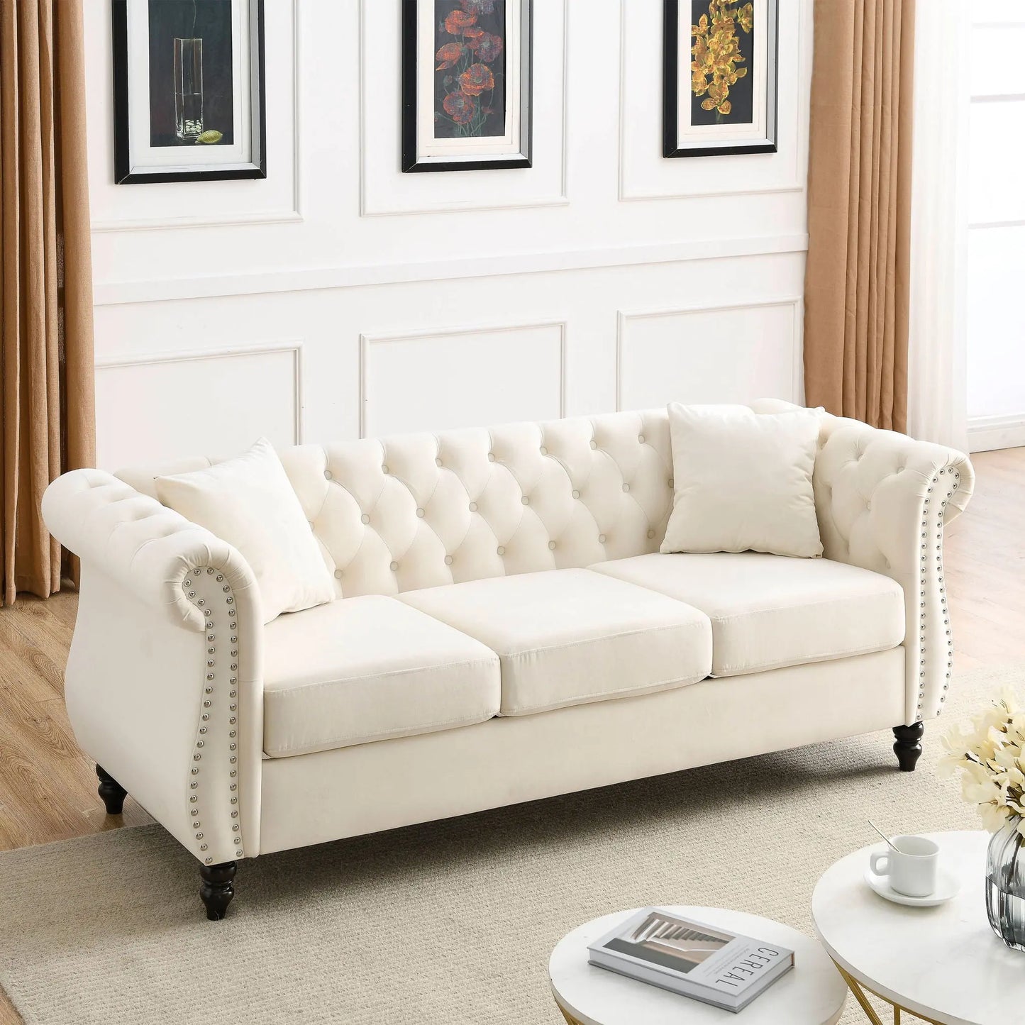 Chesterfield Sofa With Rolled Arms And Nailhead Trim Home Essentials
