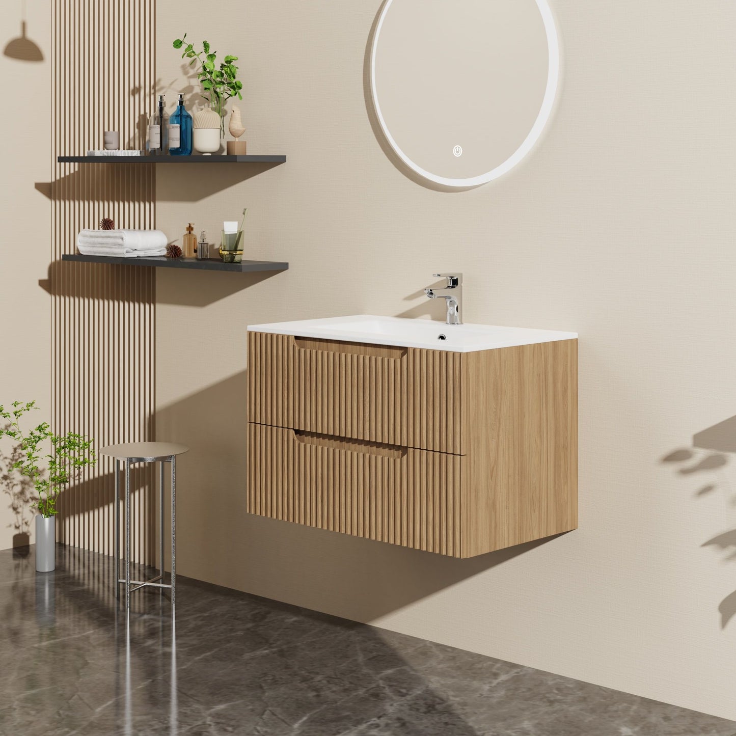 30" Wall Mounted Bathroom Vanity With Sink, Soft Close System, And Spacious Drawers - Walnut Daily Nest