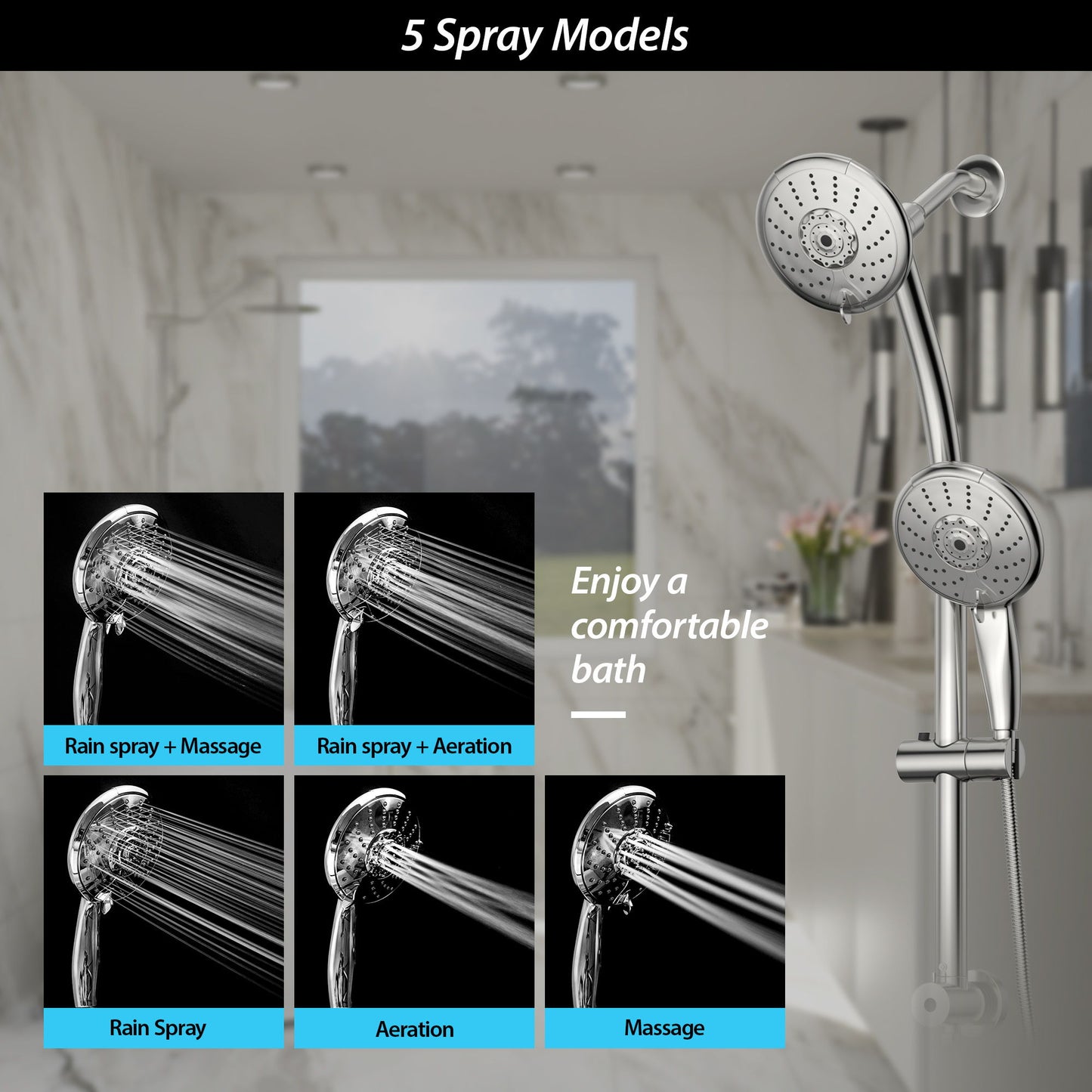 Dual Shower Head With Adjustable Slide Bar And Multi Function Settings Daily Nest