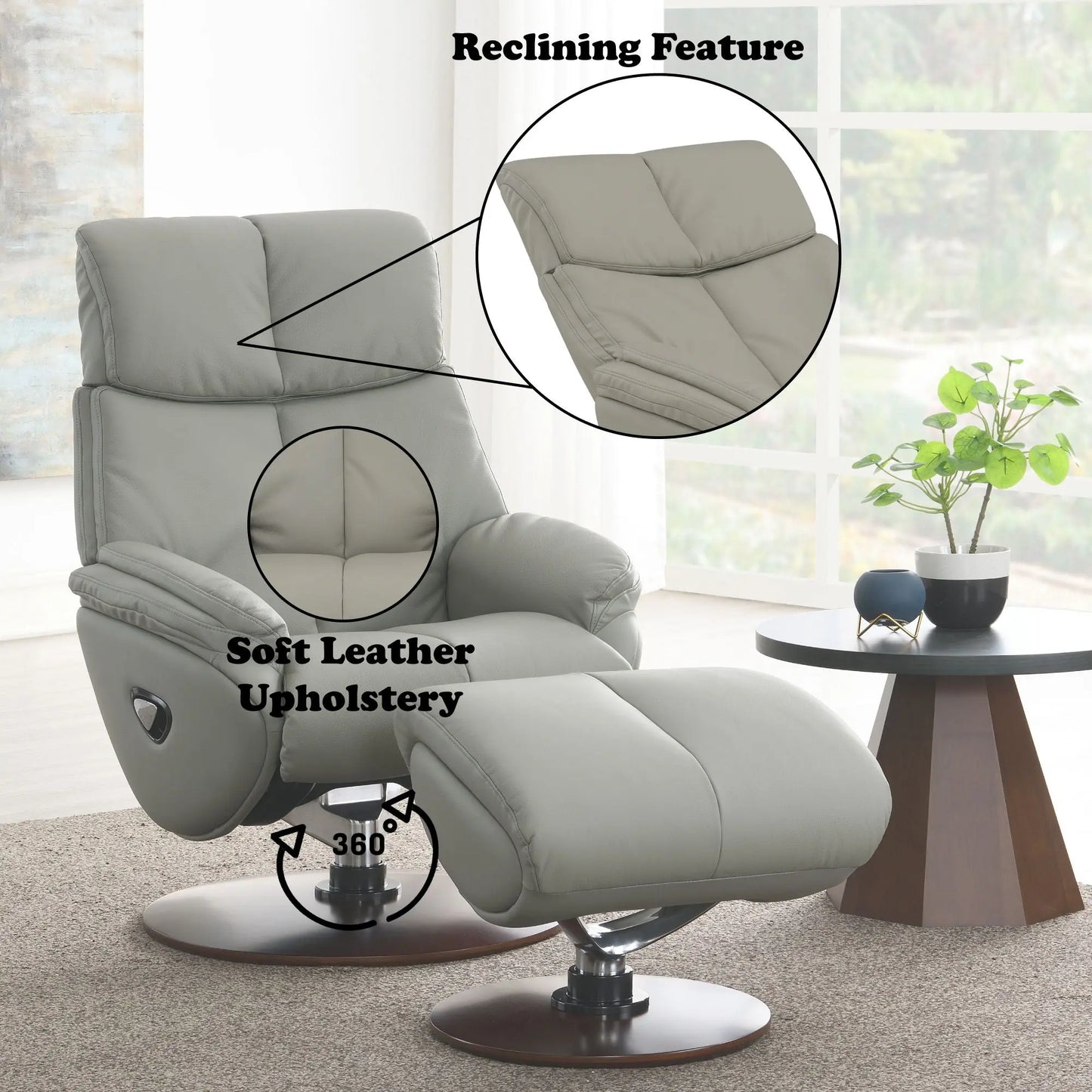 Kandoro - Top Grain Leather Accent Chair With Swivel & Ottoman - Gray Acme