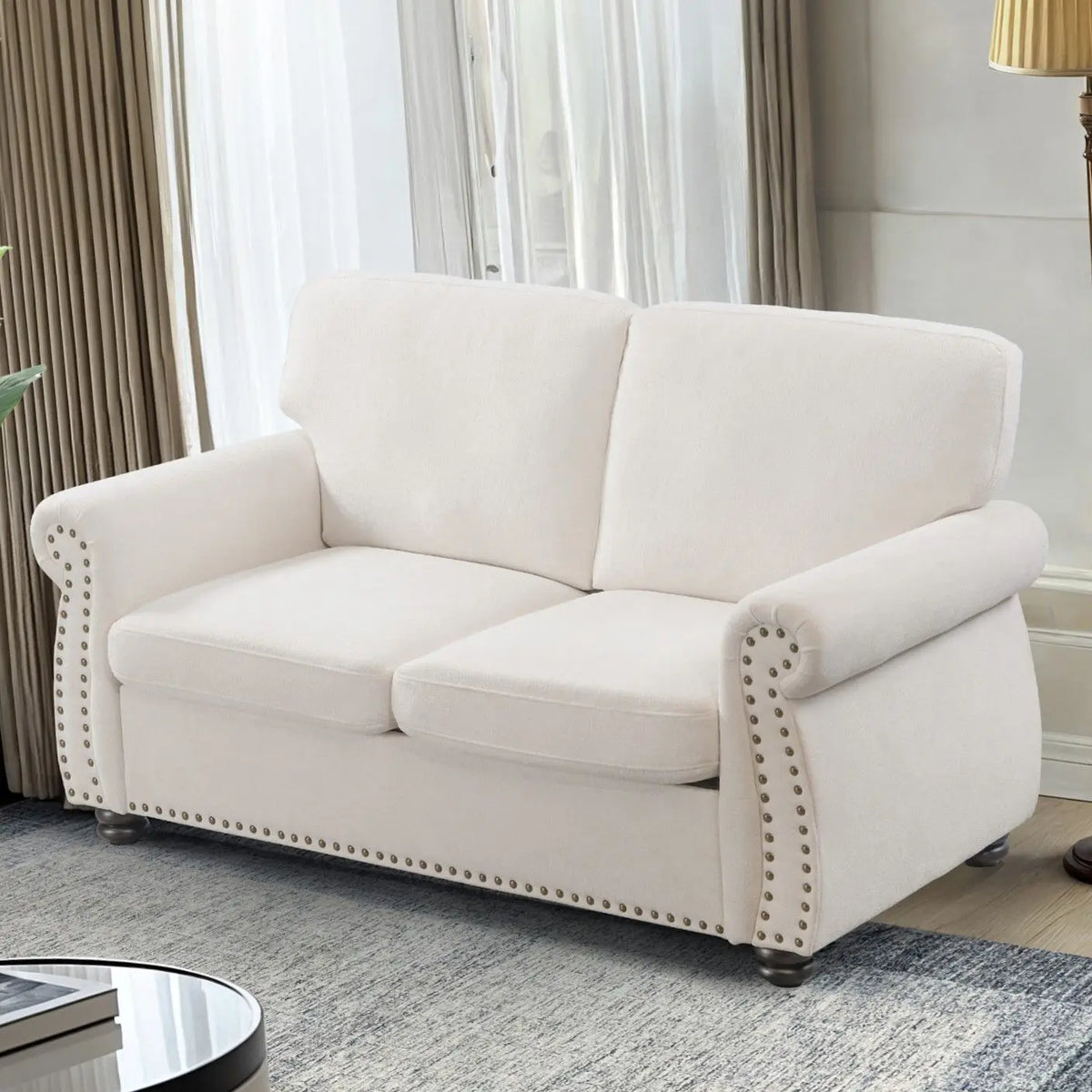 Soft Loveseat, Upholstered 2 Seater Couch, Loose Back Cushions And Turned Legs US Pride