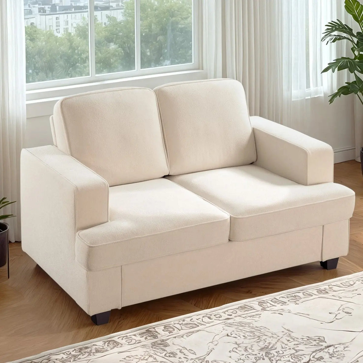 Modern Loveseat, Comfortable 2 Seater Couch With Deep Seating, Loose Back Cushions, Wide Arms US Pride