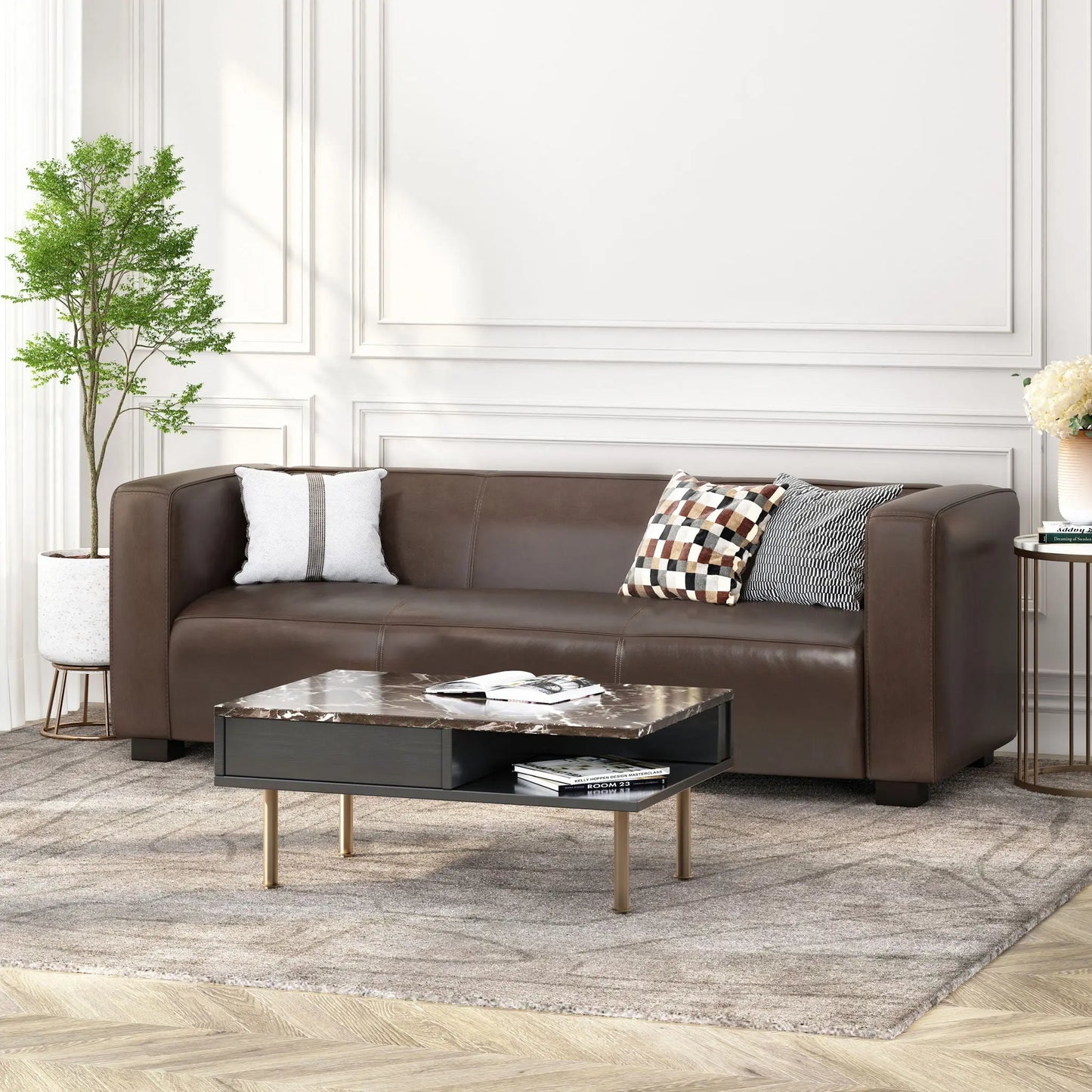 Contemporary 3 Seater Sofa With Tuxedo Design Noble House